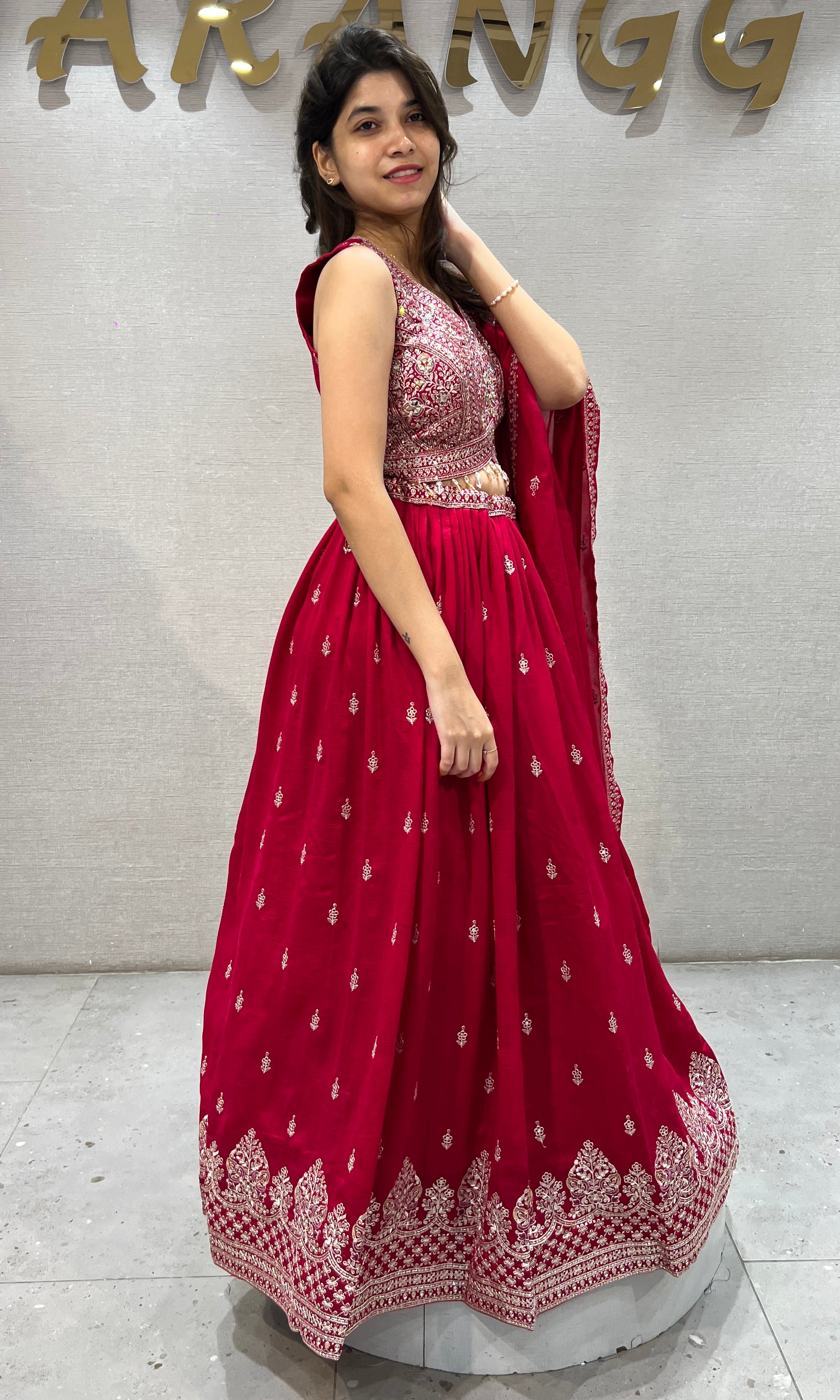 pink raw silk embroidered lehenga set