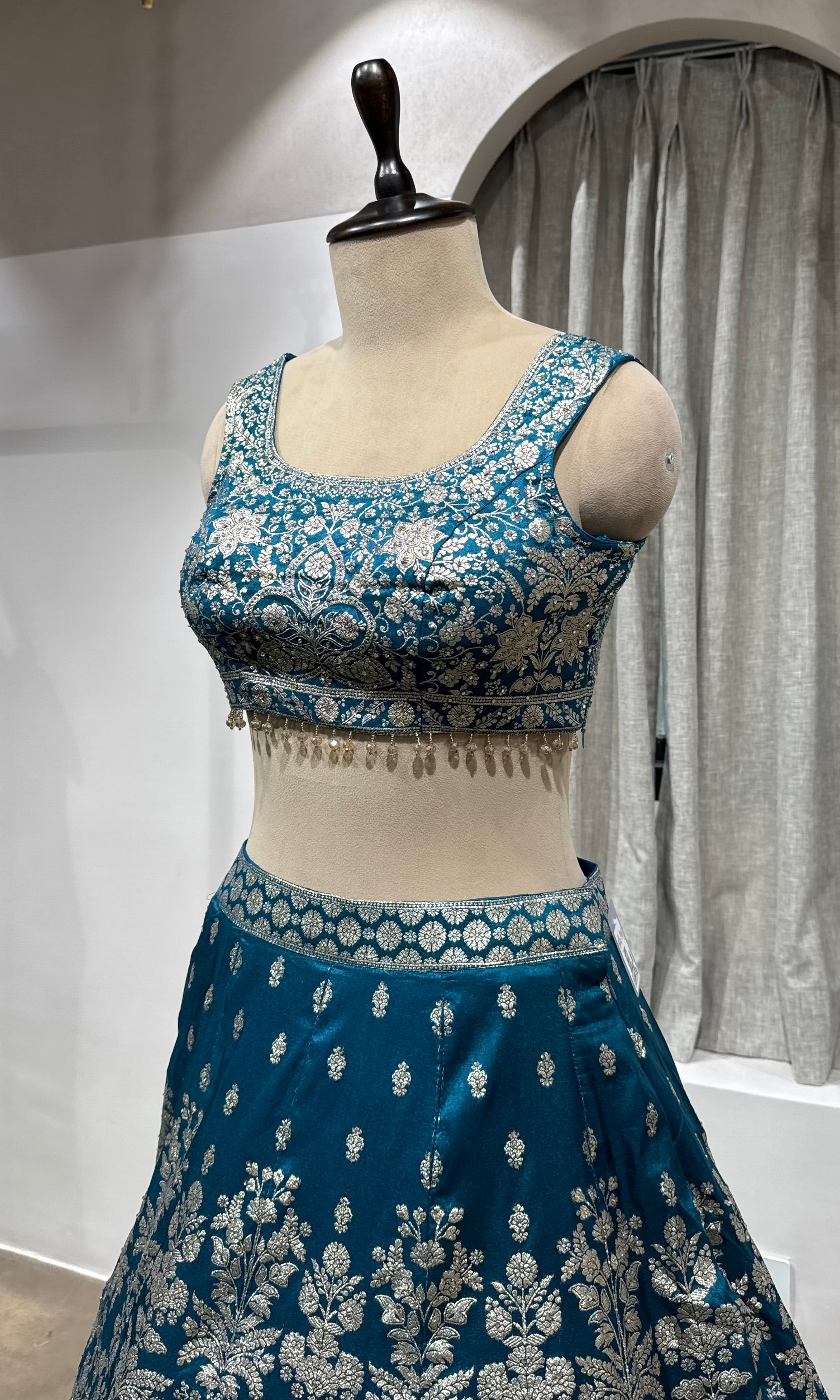 Blue Net Embroidery Bridal Lehenga