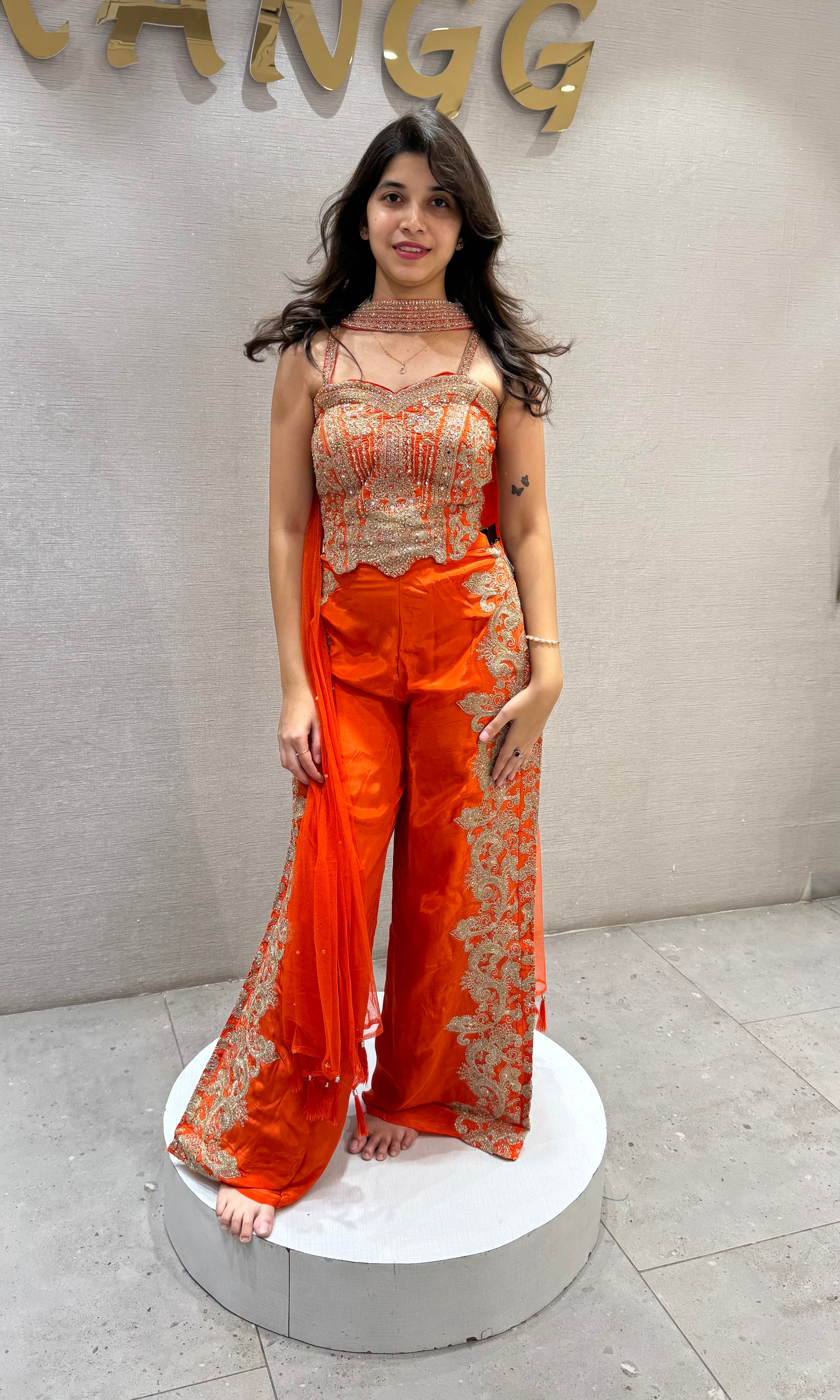 Orange golden Indo Western palazzo set