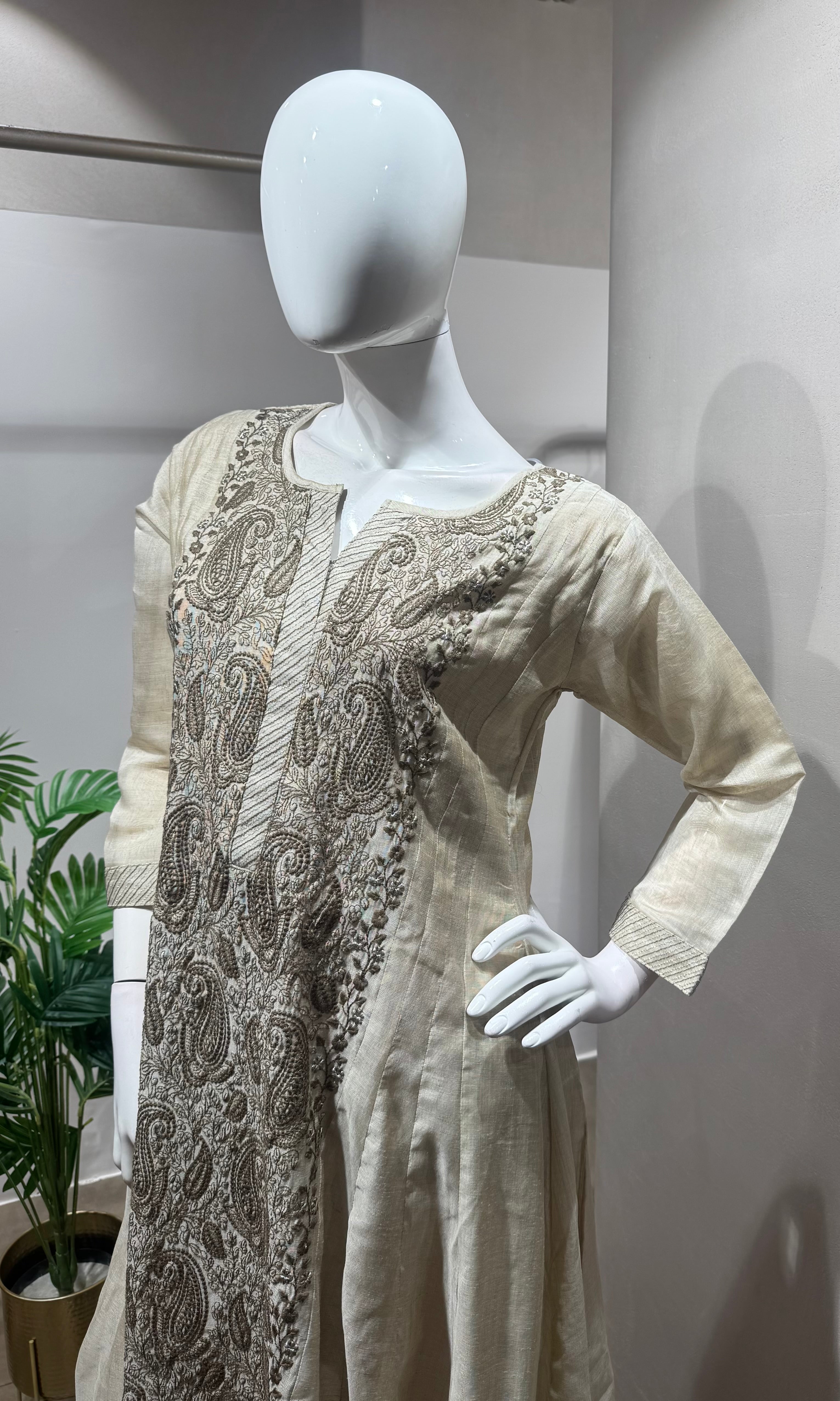 Beige embroidered kurta set