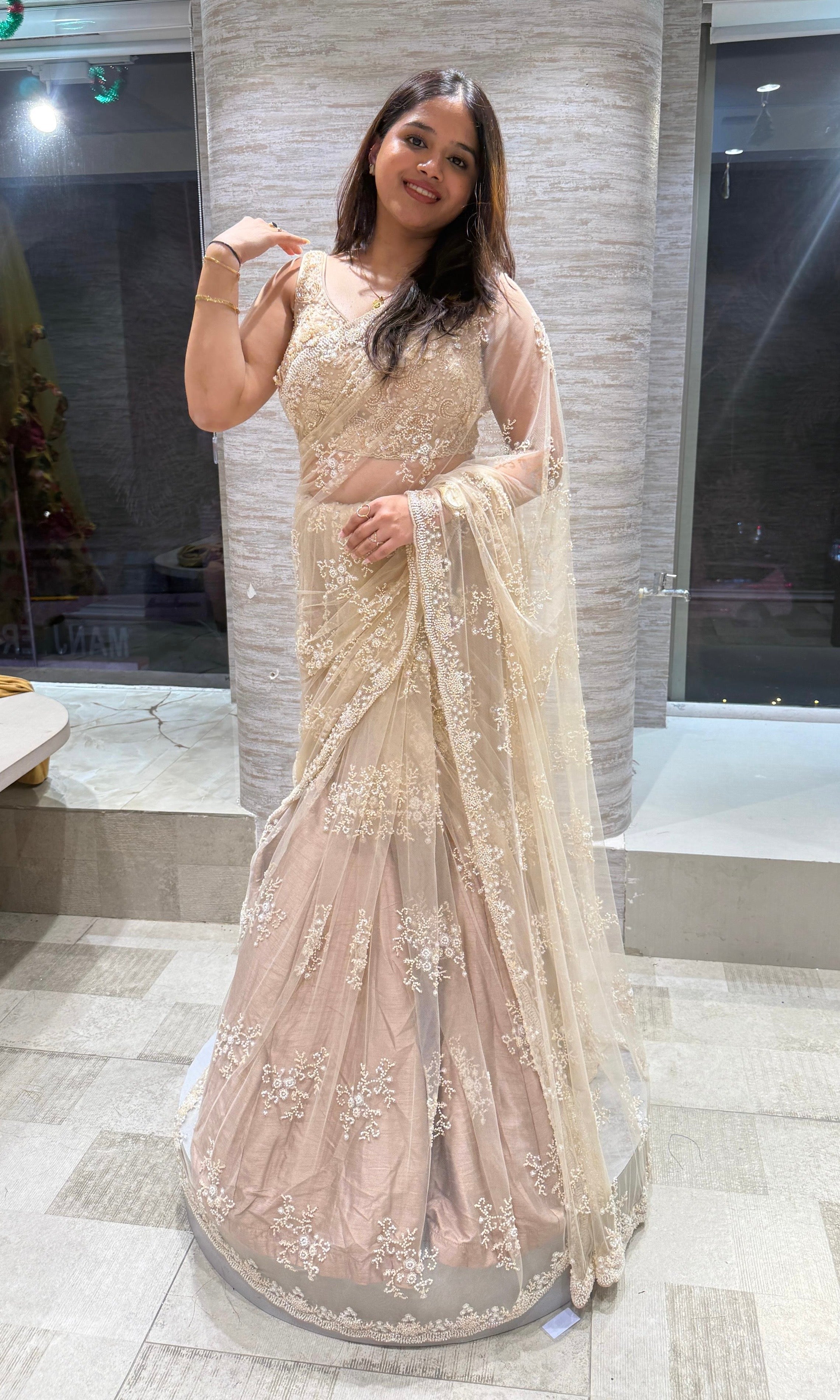 Fawn saree WITH READY BLOUSE