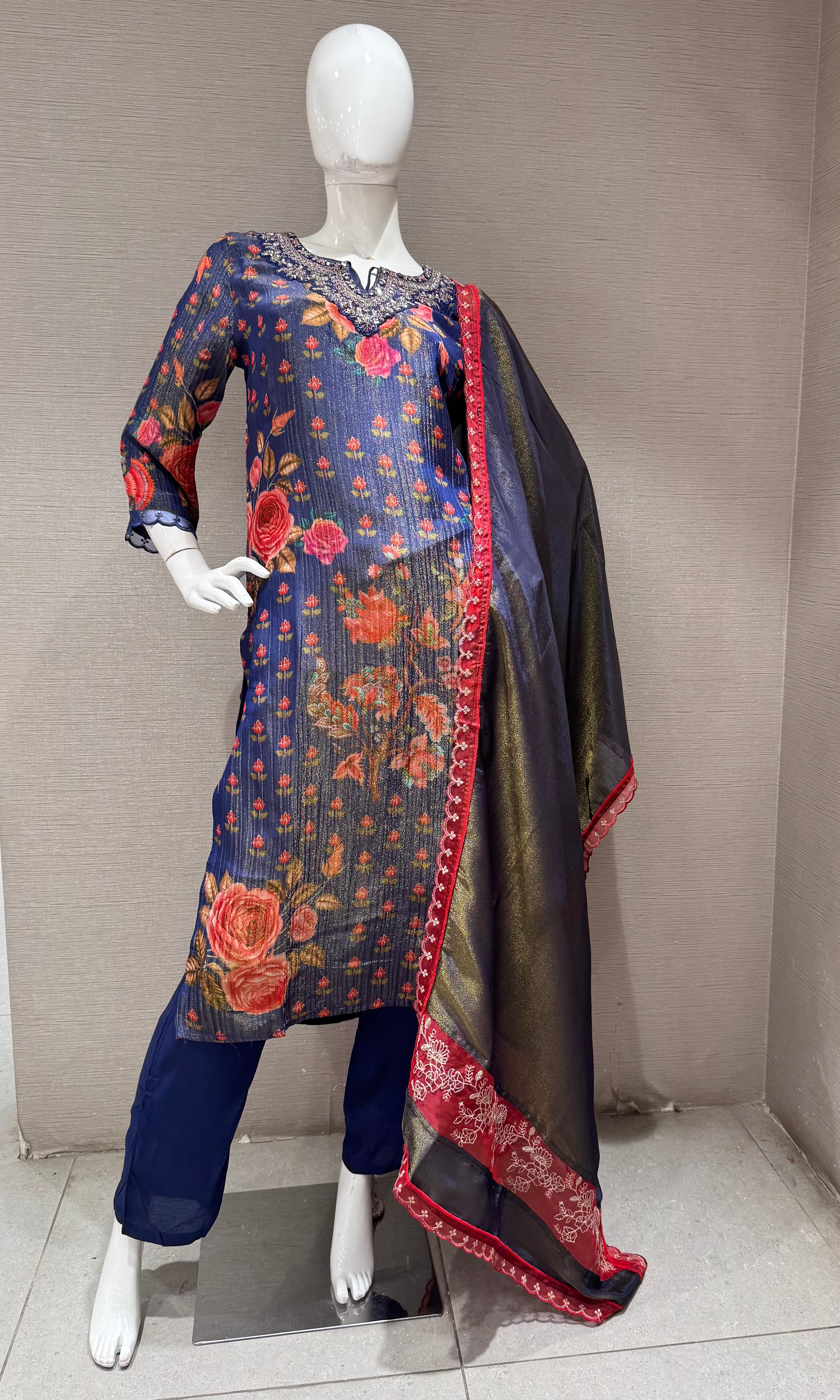 Purple Floral printed kurta set