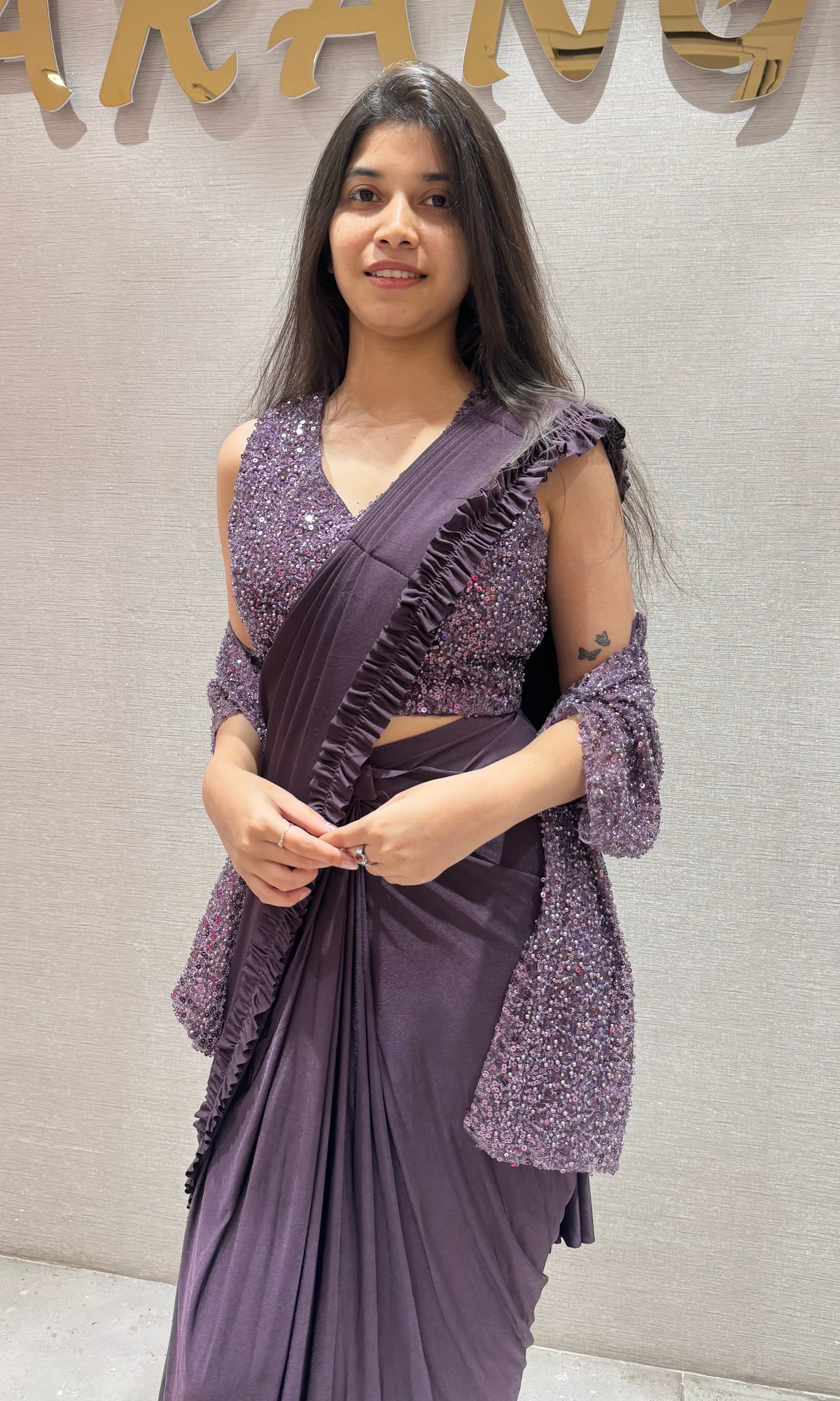 Wine Drape Saree with Embroidered Jacket