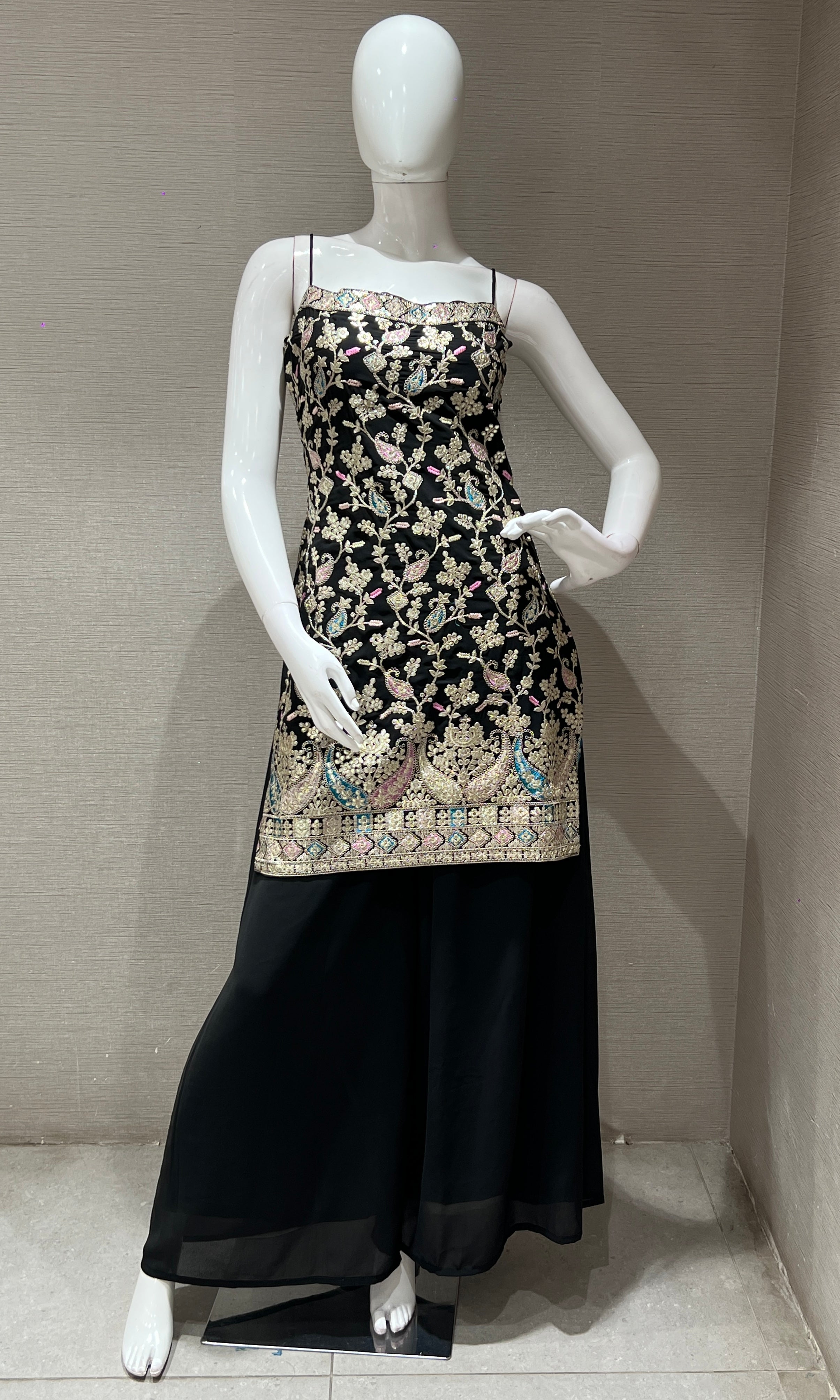 Black Gold Embellished Palazzo Set