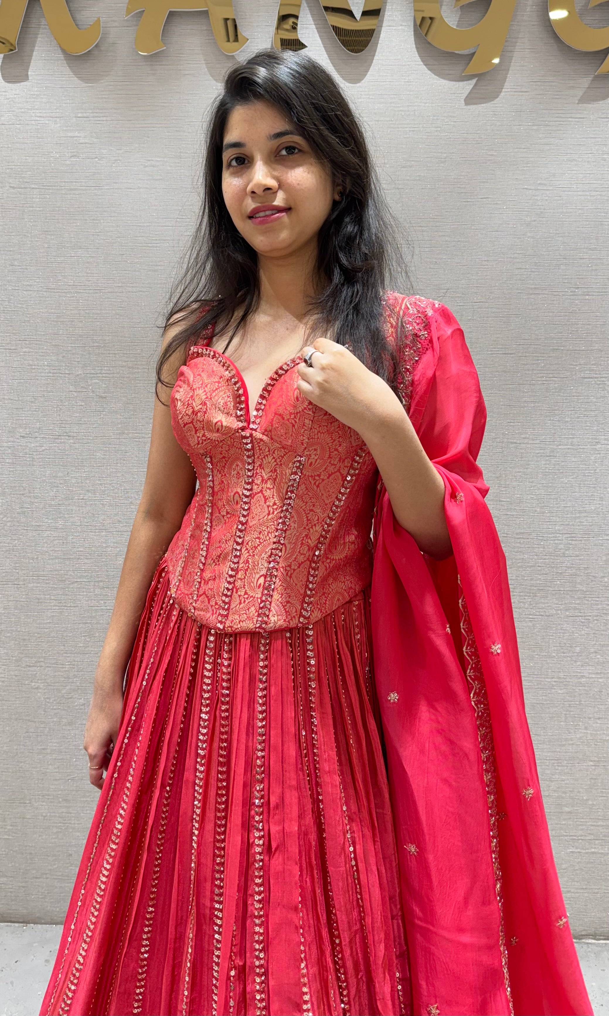 Rani pink EMBELLISHED LEHENGA WITH CORSET BLOUSE