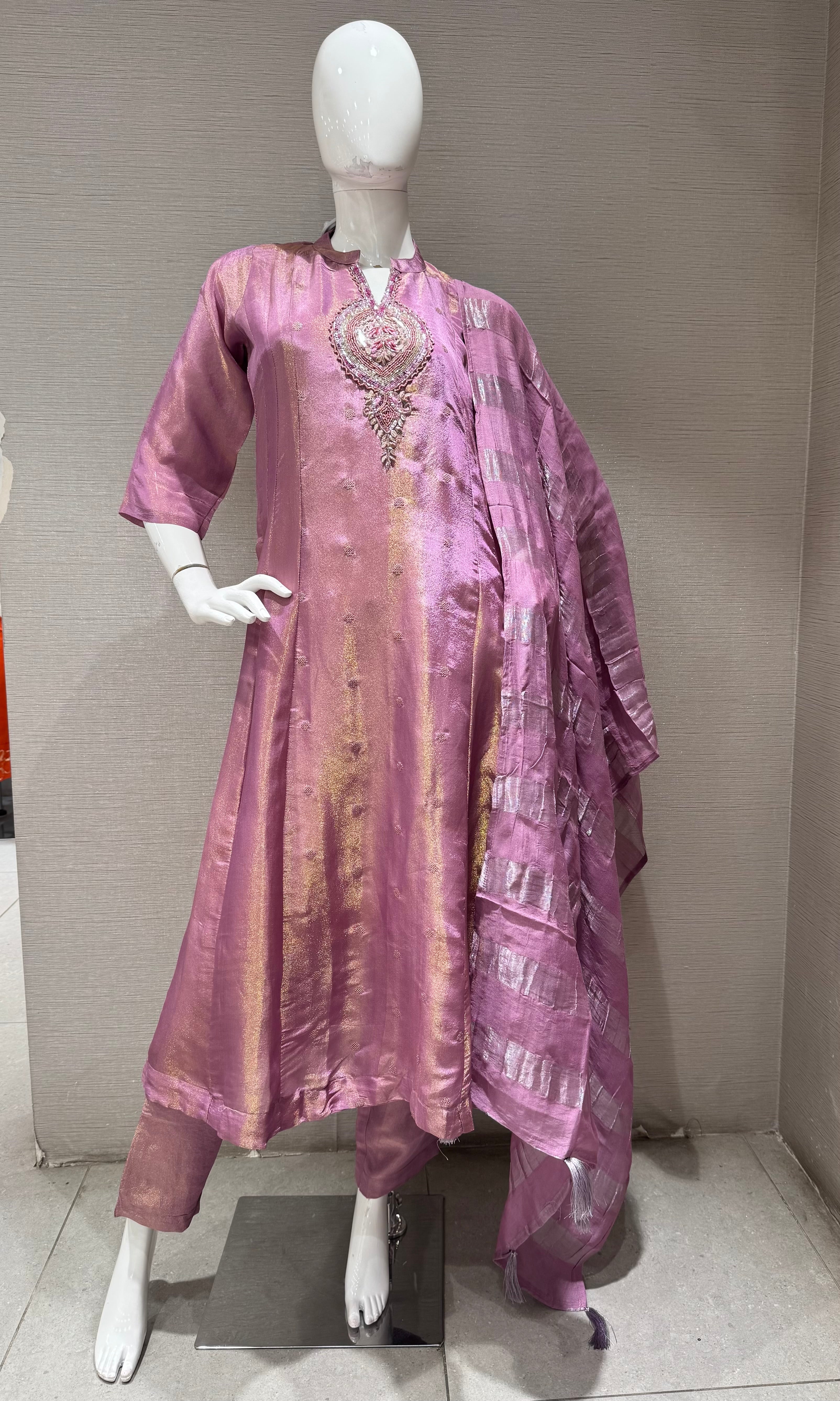 Lilac Gold Shimmer a line kurta set