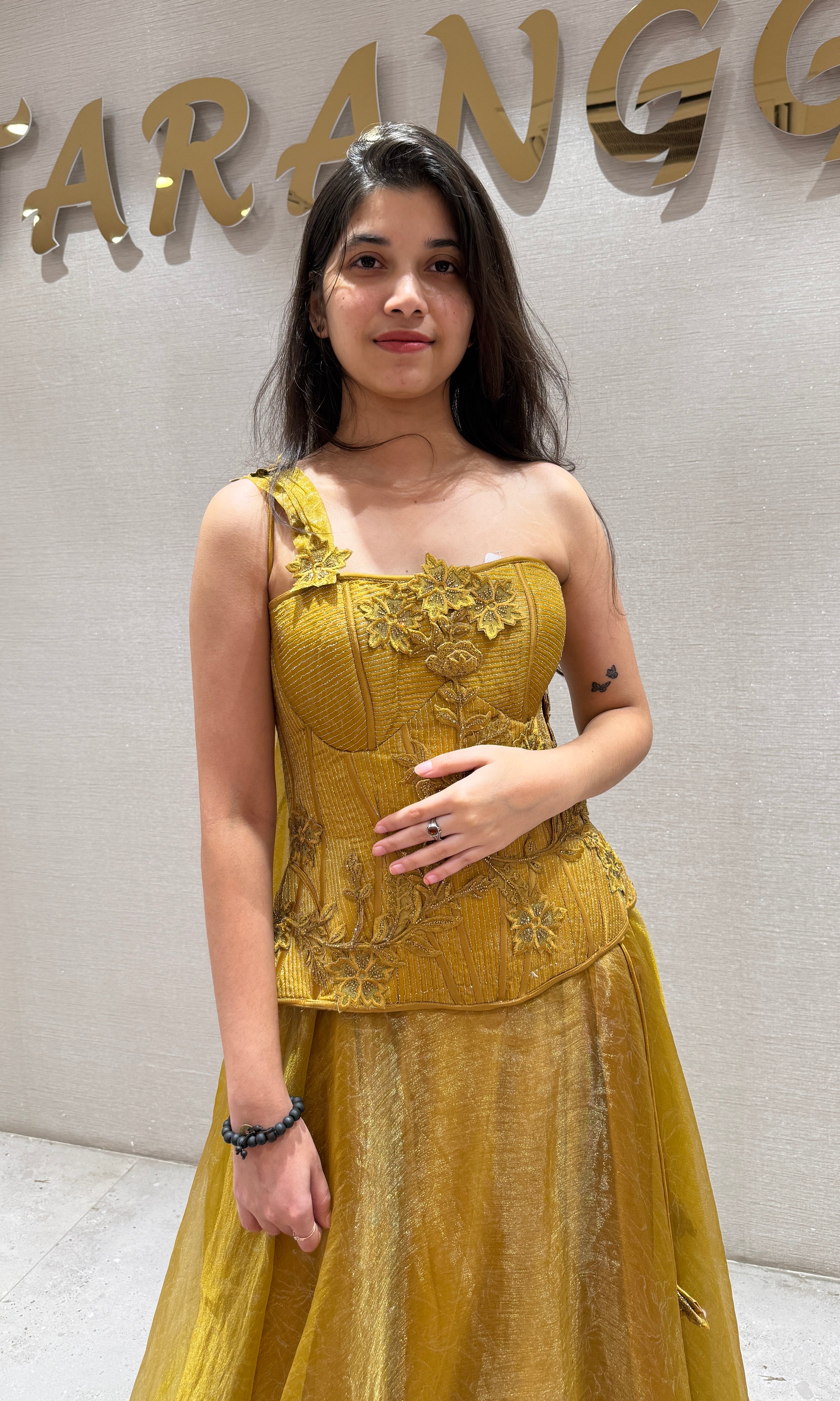 Golden Mustard yellow Corset Lehenga