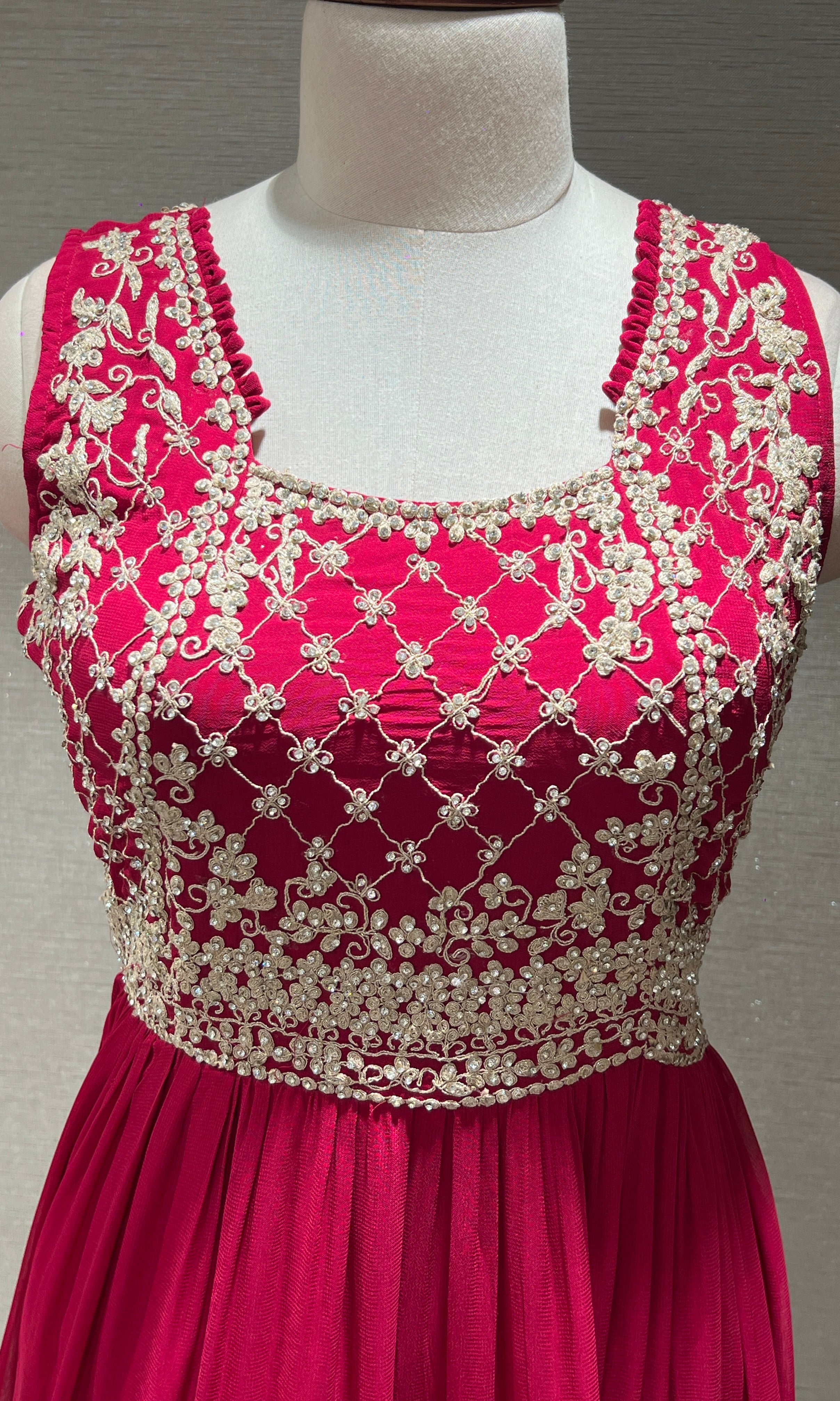 RANI PINK EMBROIDERED RUFFLE ANARKALI GOWN