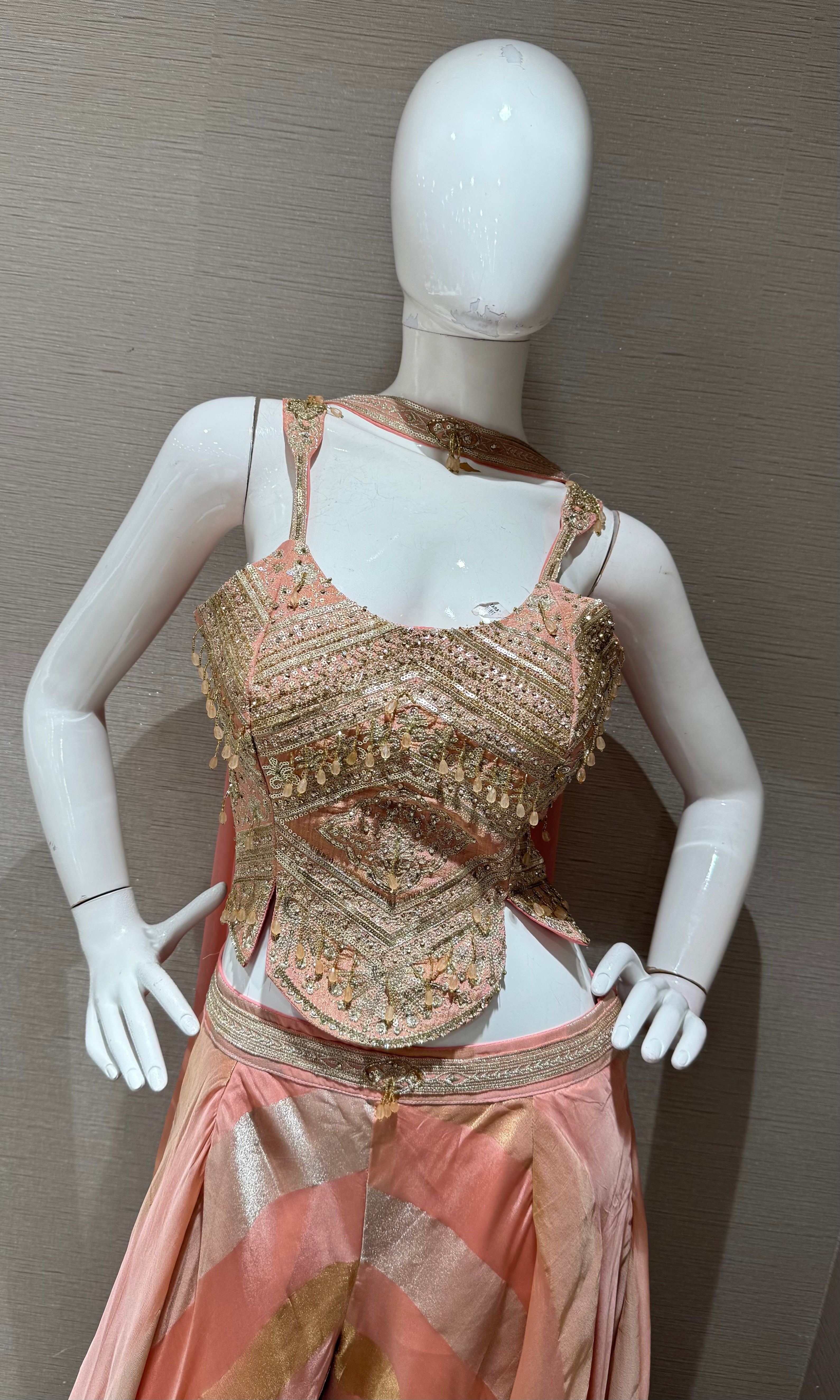 Peach High Glam Gold Crop Top Palazzo set