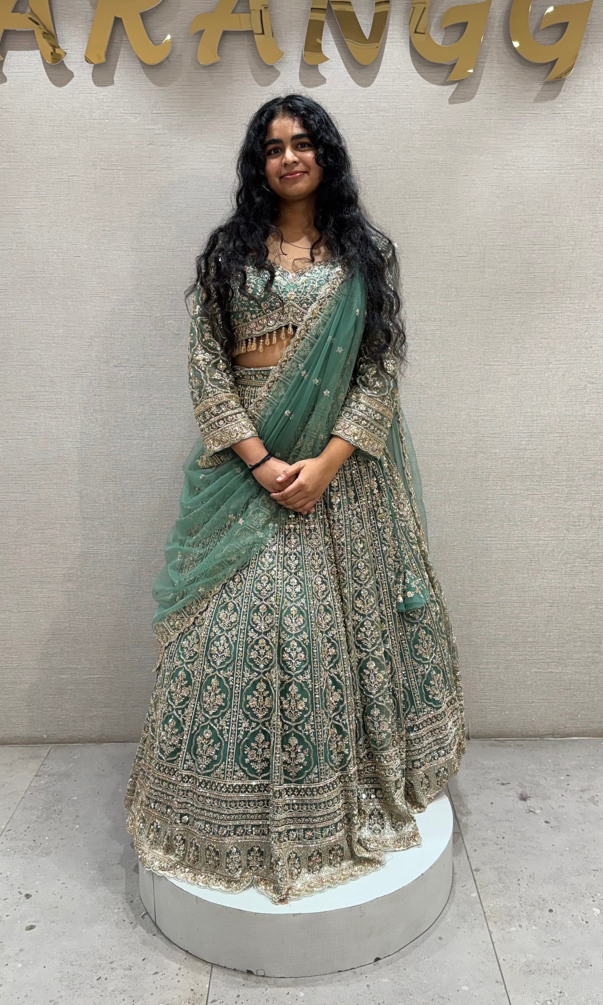 Green Embroidered Silk Bridal Lehenga