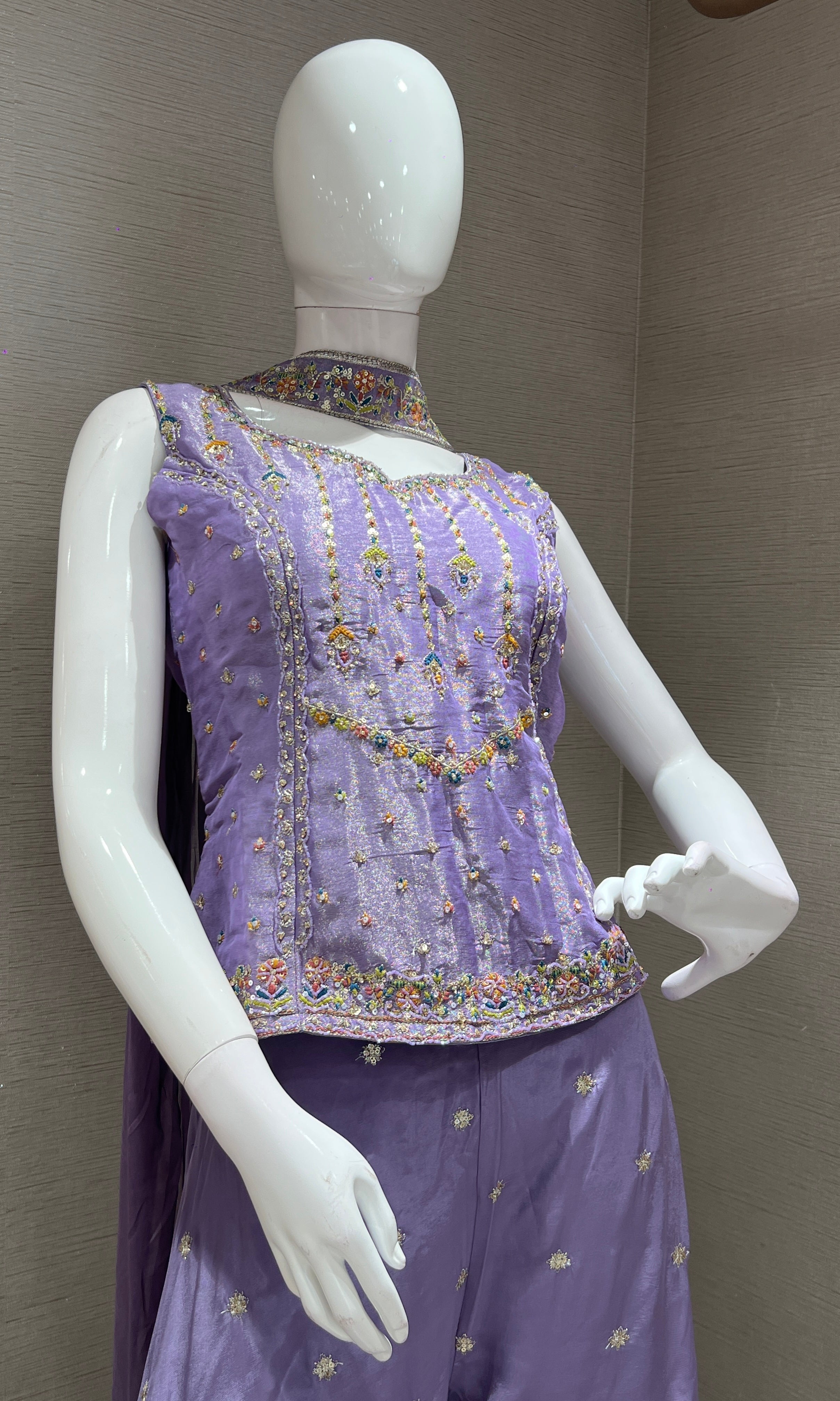 Purple EMBROIDERED SHARARA SET