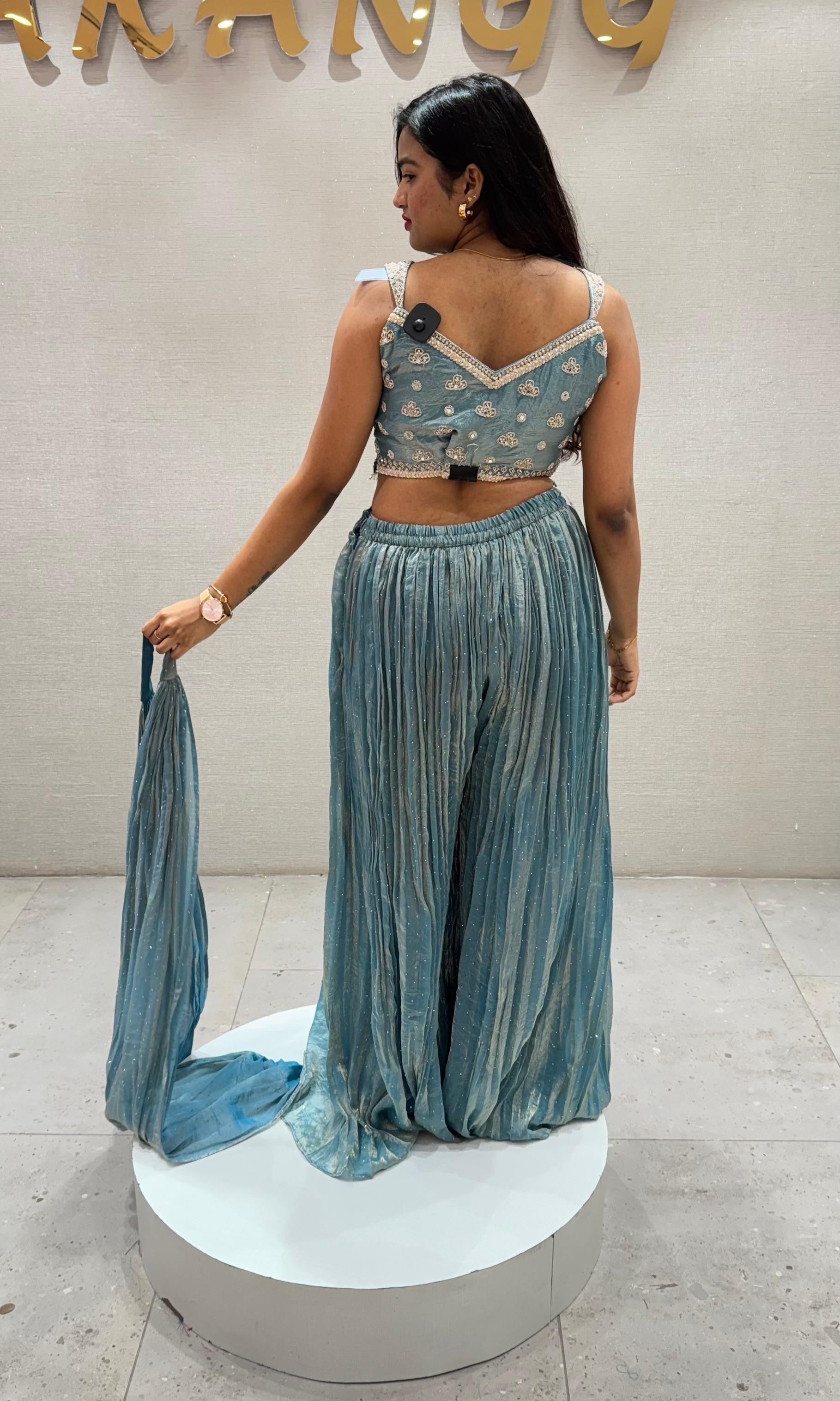 Sea blue EMBROIDERED palazzo SET