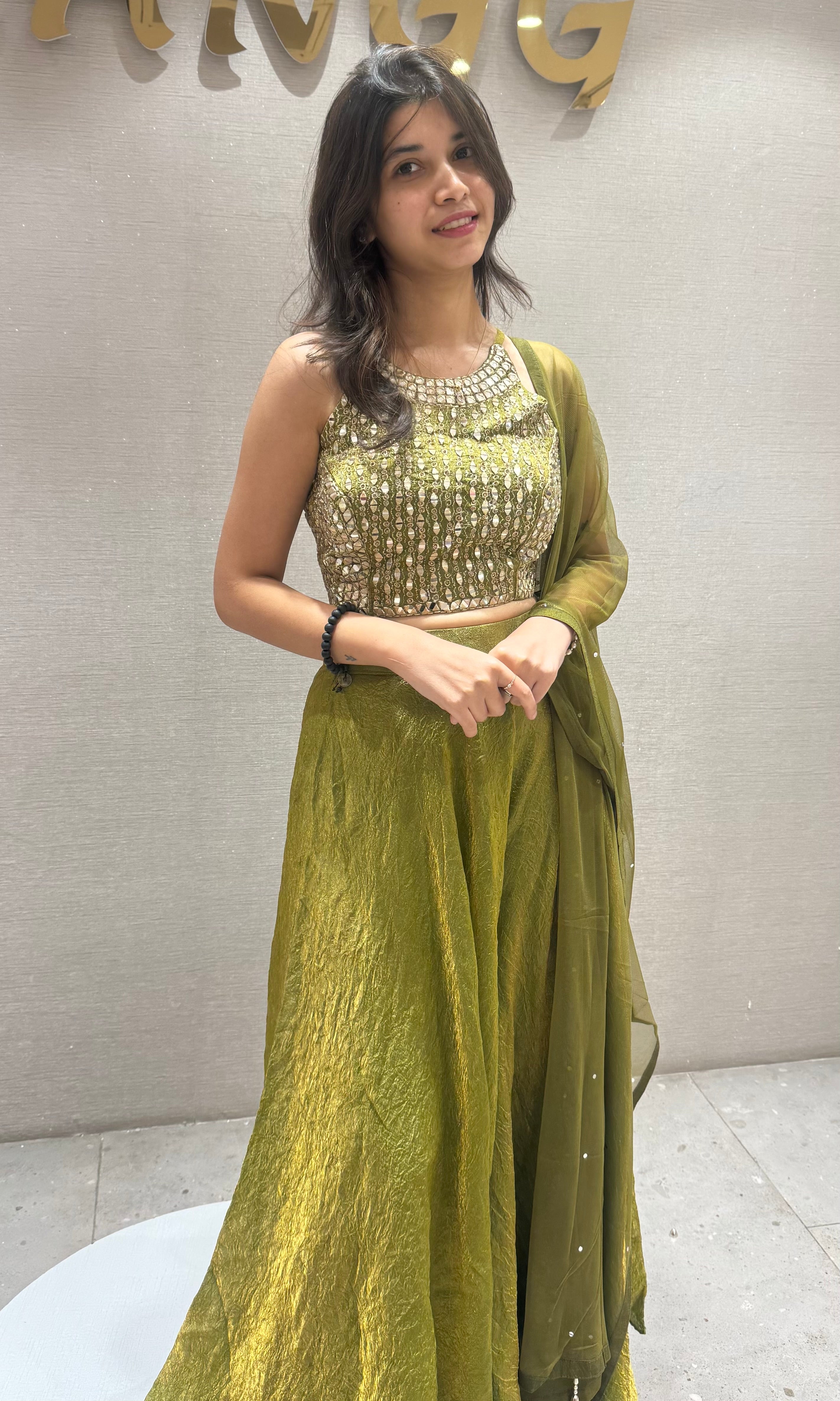 Mehendi Green Embellished Palazzo Ensemble
