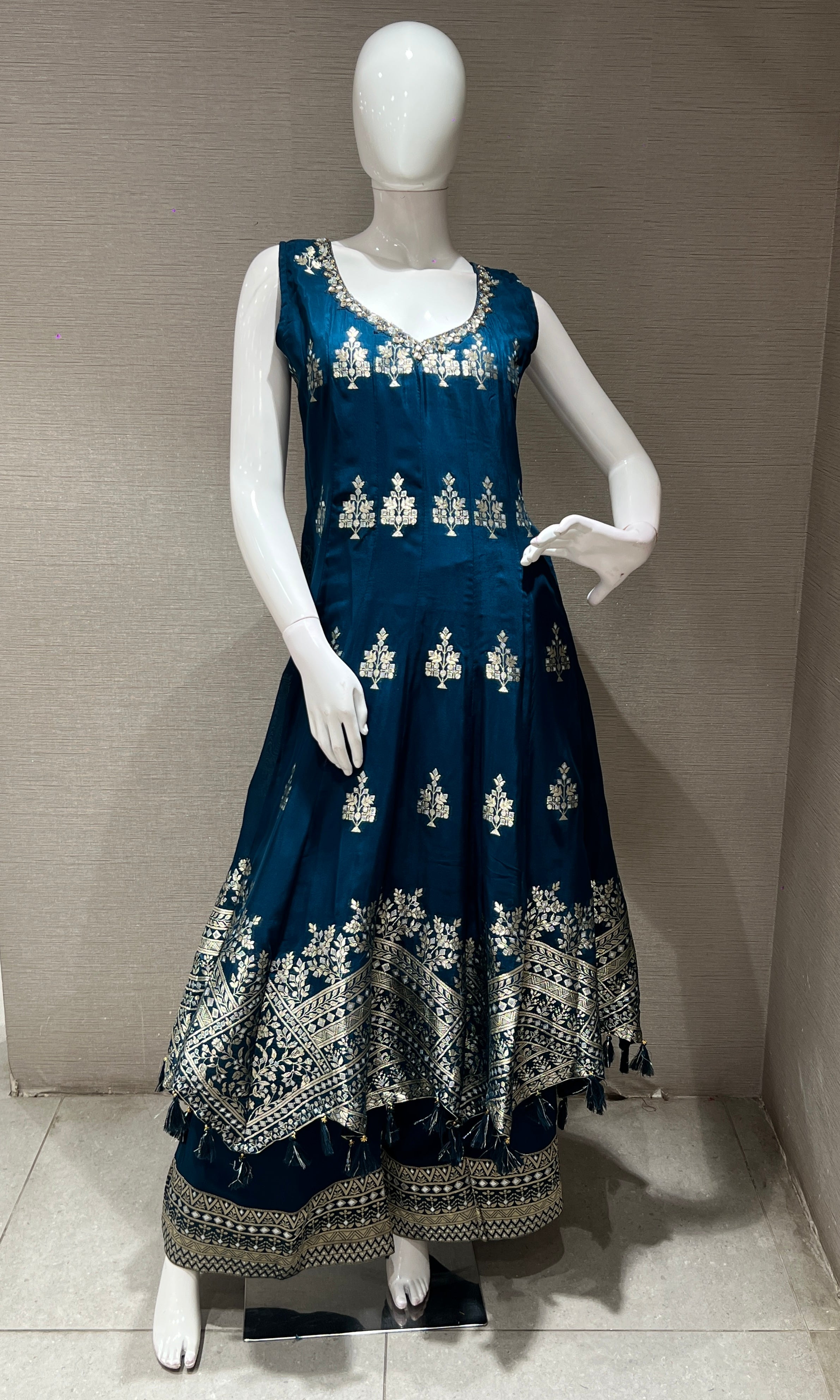 peacock Blue Anarkali with palazzo pants