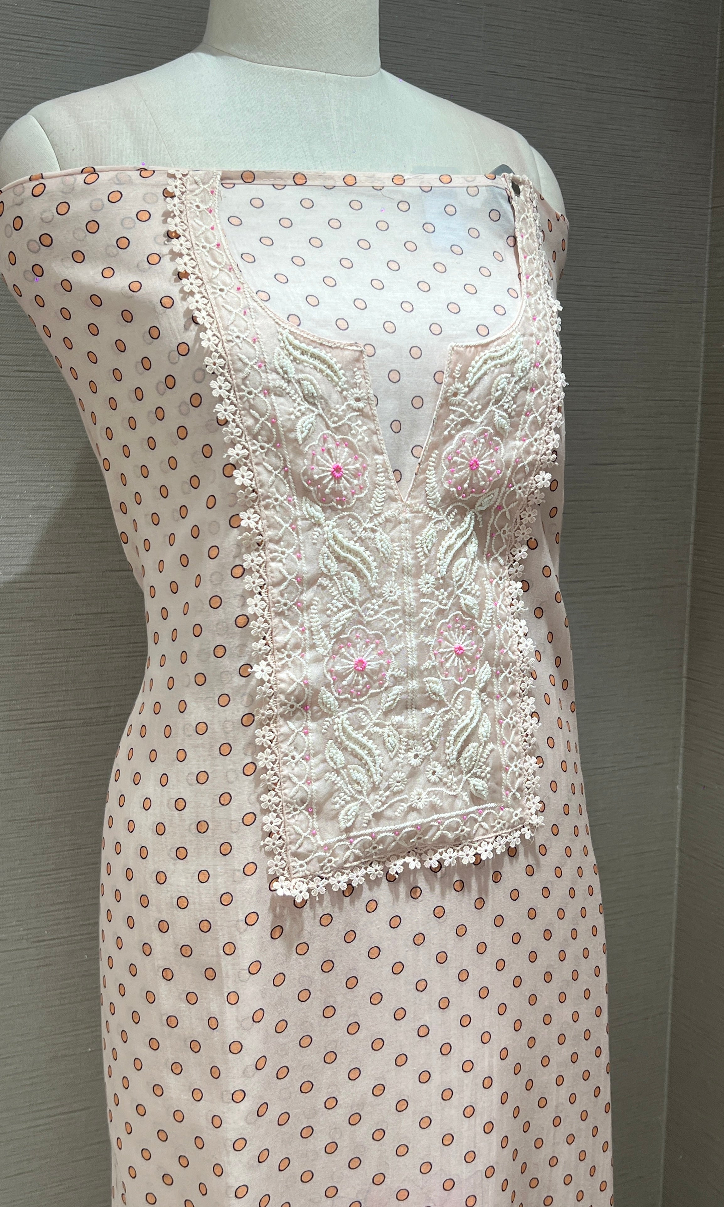 Soft Pink Floral Embroidered Dress Material with Dupatta