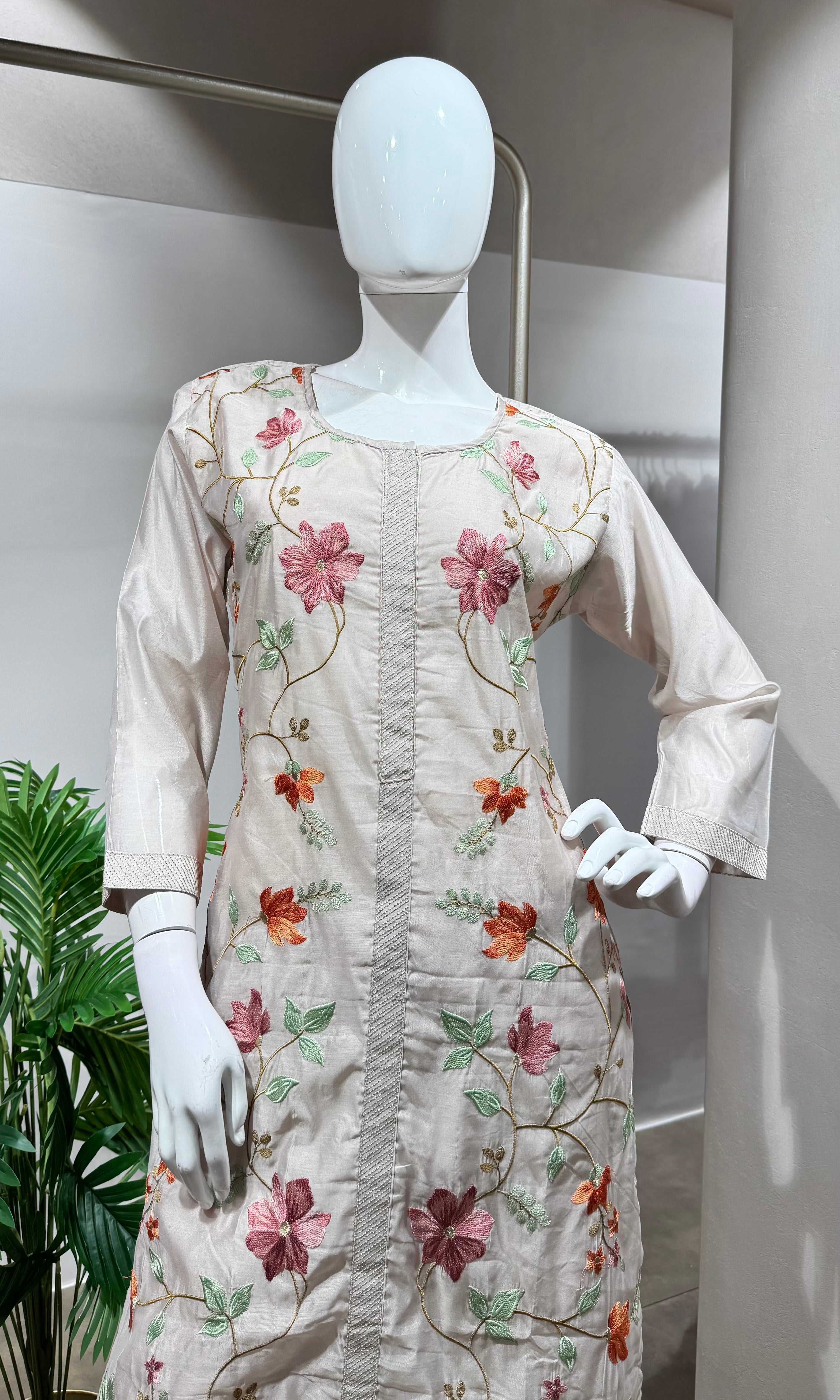 GREY Cotton Embroidered Kurta set