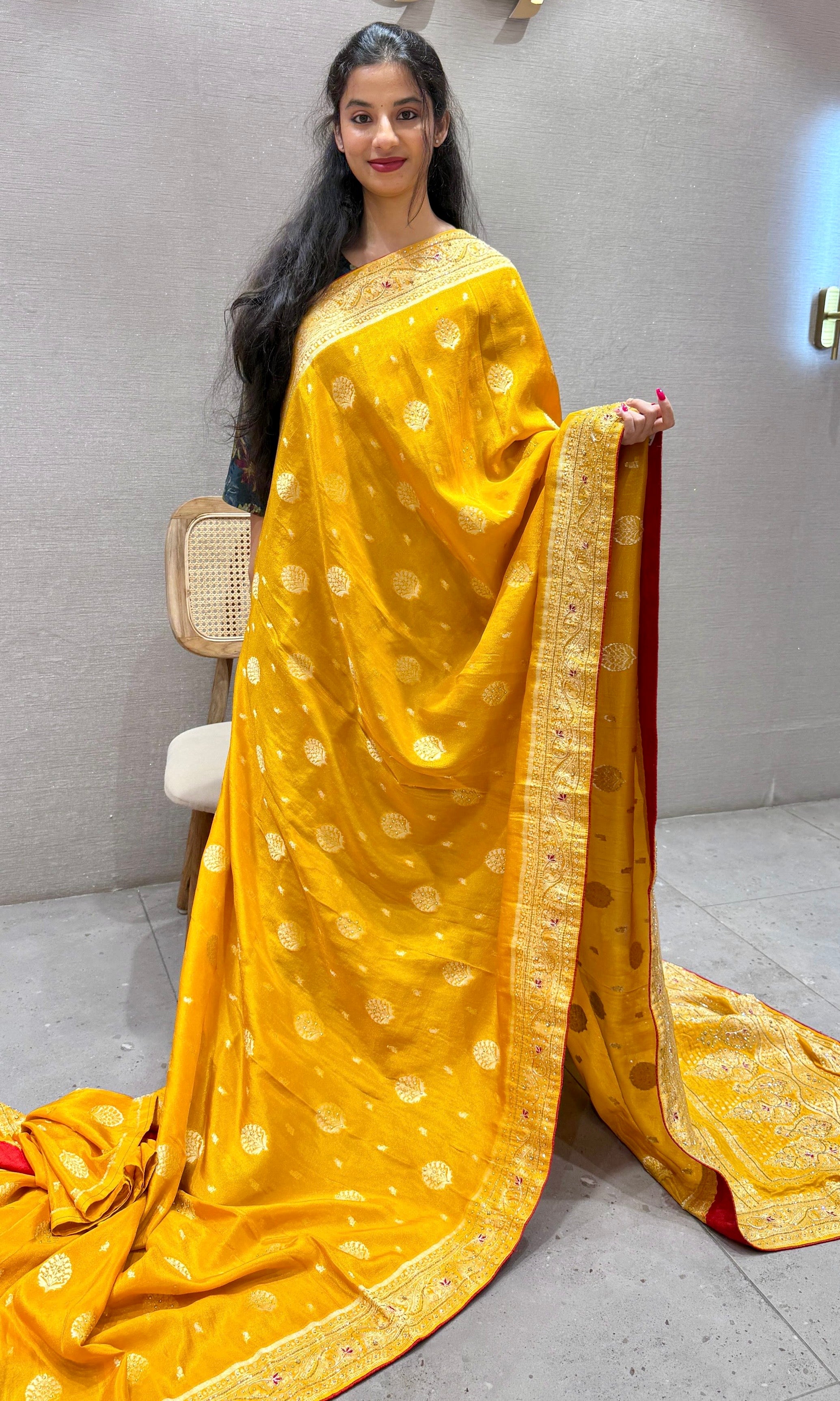 Yellow Banarasi saree