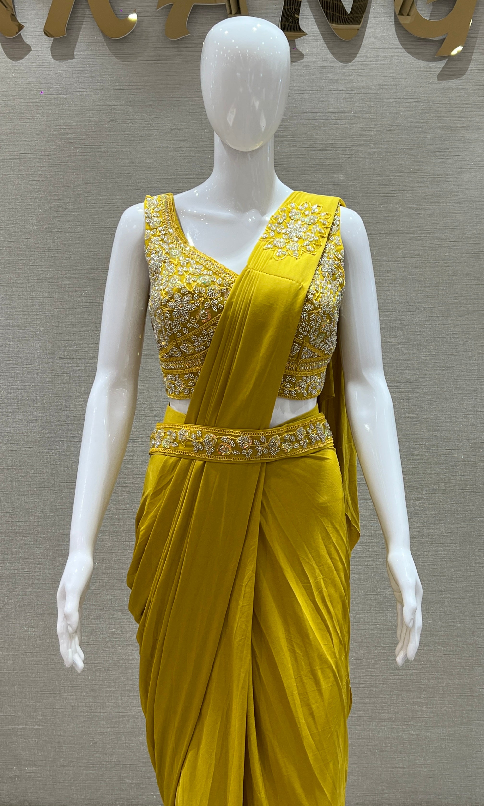 Yellow one minute saree