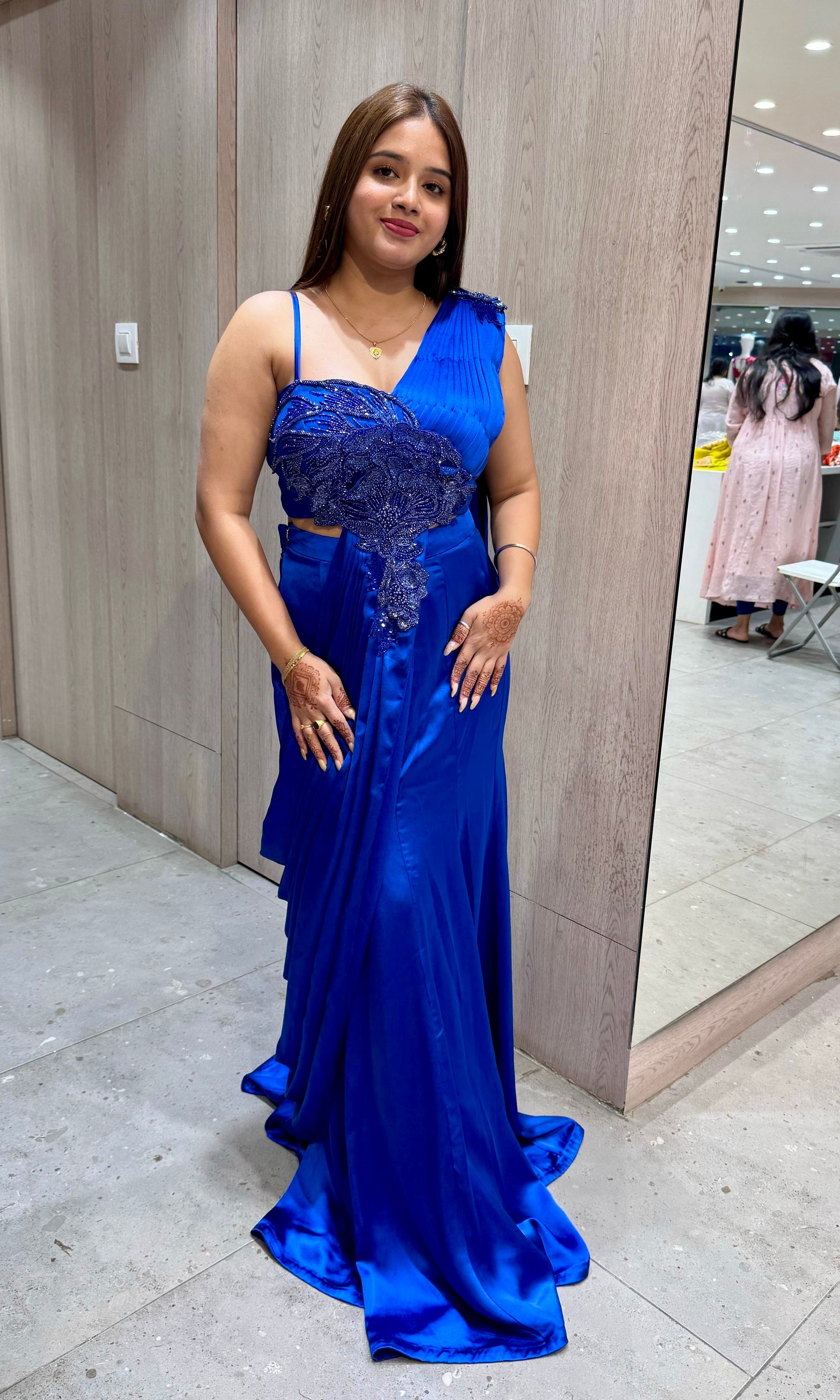 Blue Draped Saree with Corset Blouse