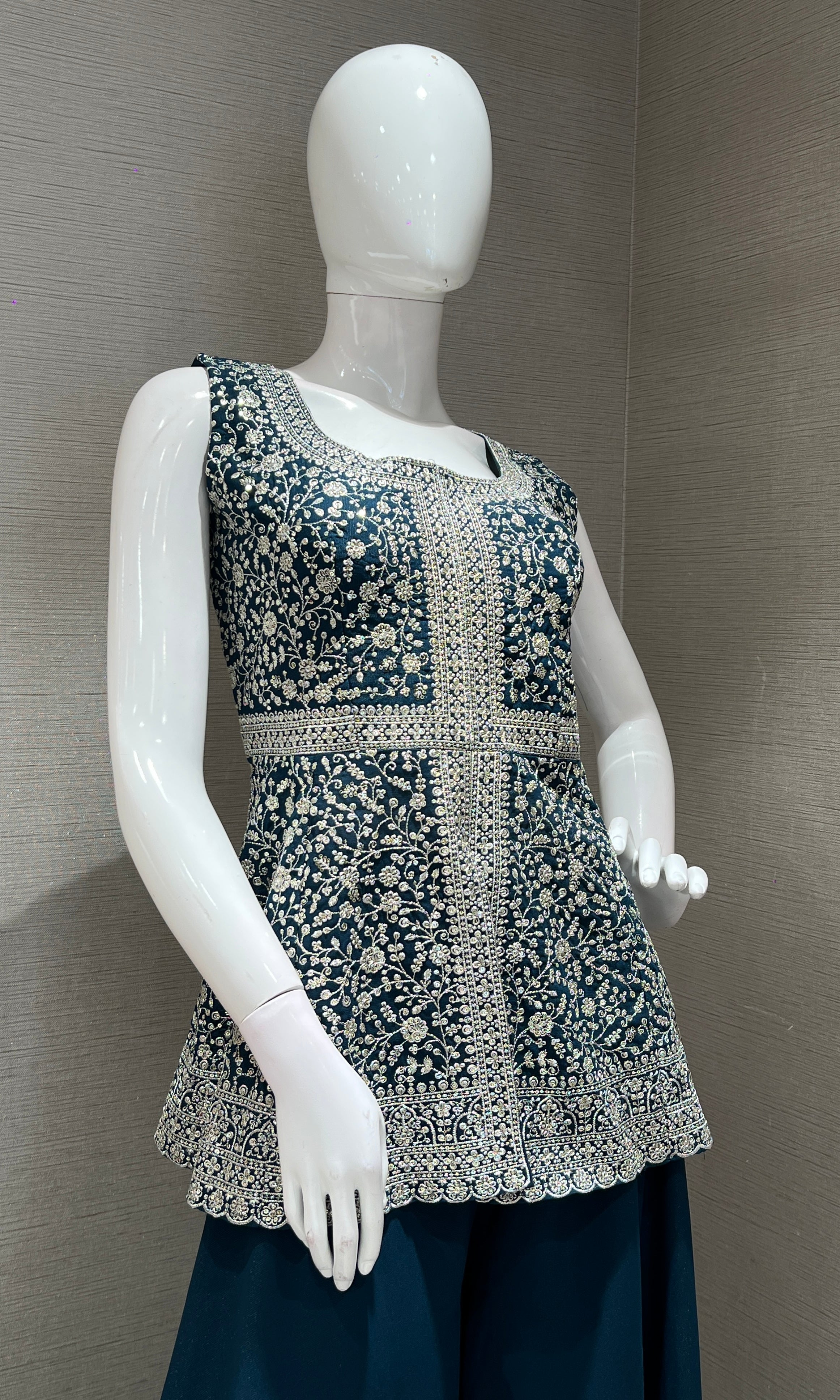 Blue EMBROIDERED PEPUM palazzo SET