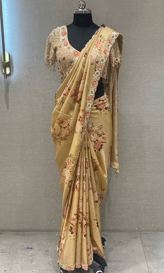 Gold saree with ready blouse 1888