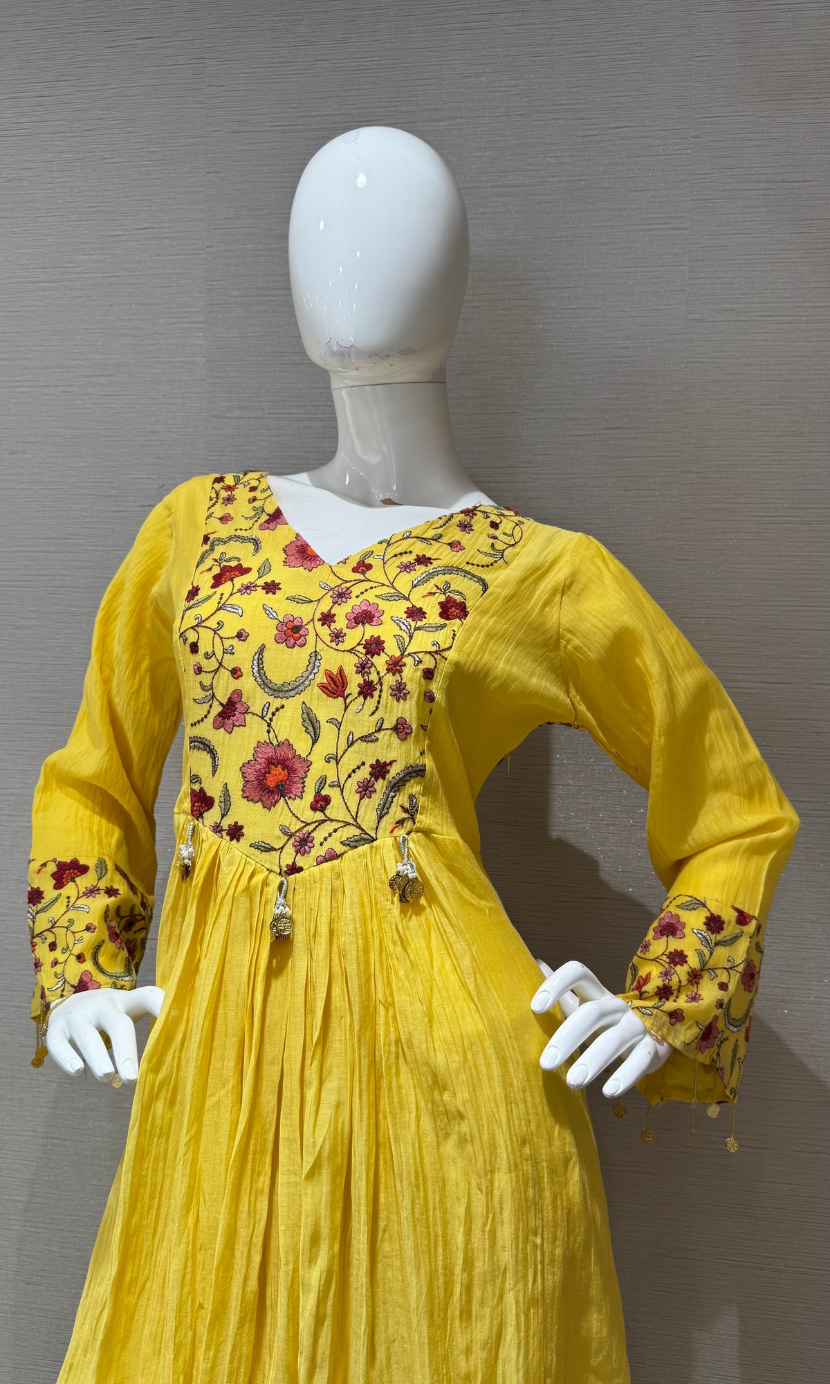 Yellow Floral Embroidery Cotton Kurta Set with dupatta