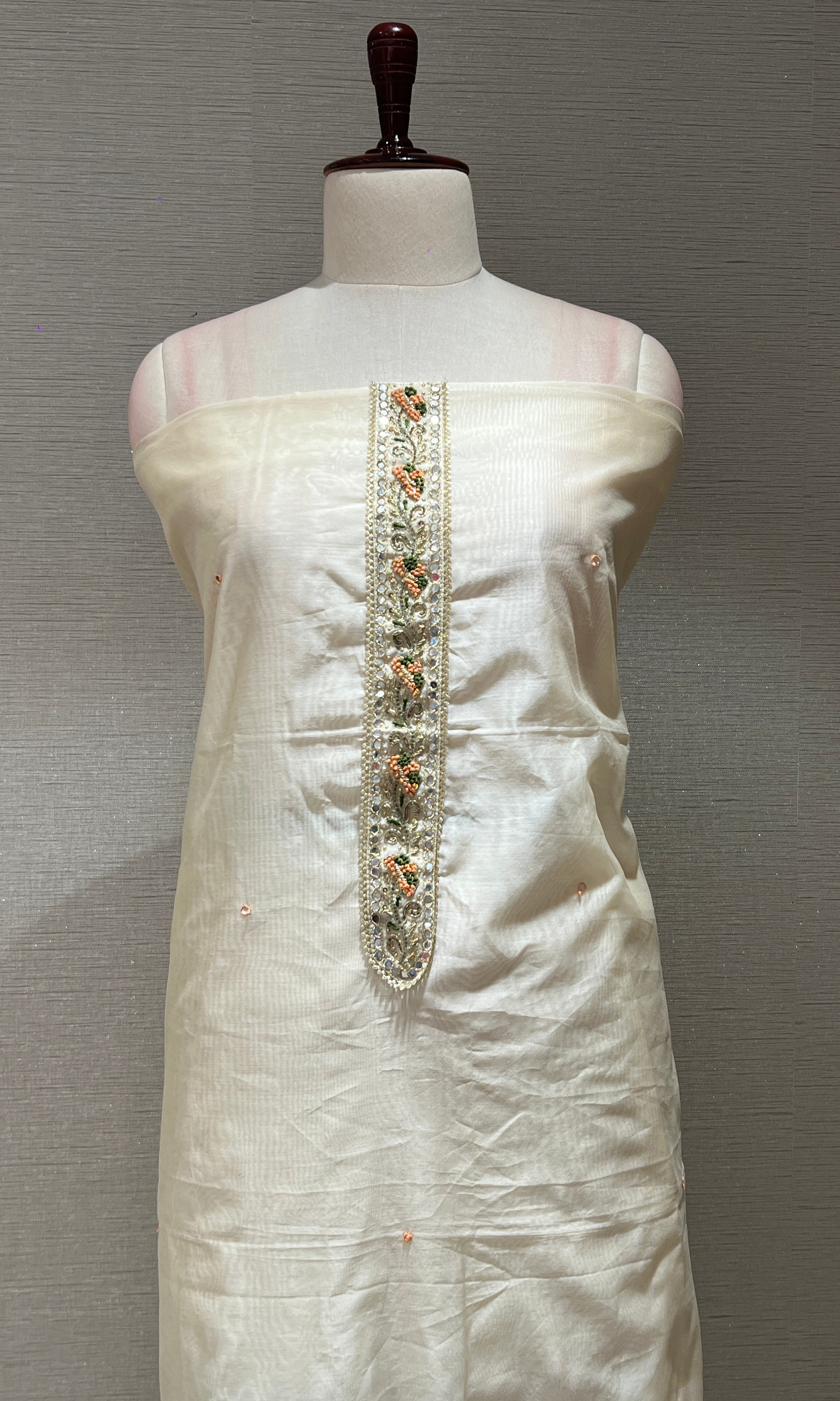 OFF WHITE dress material WITH FLORAL DUPATTA