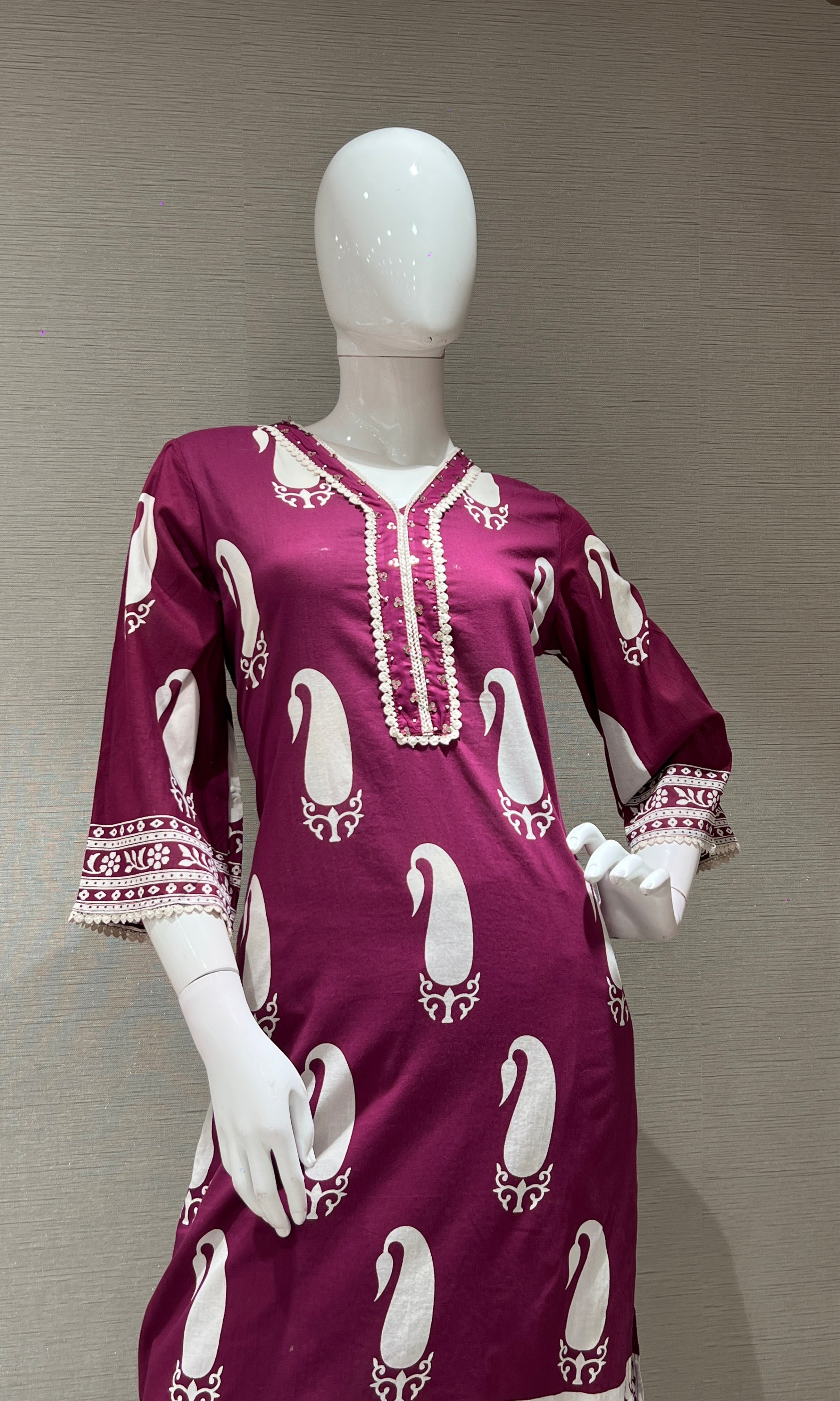Purple EMBROIDERED PRINTED KURTA SET