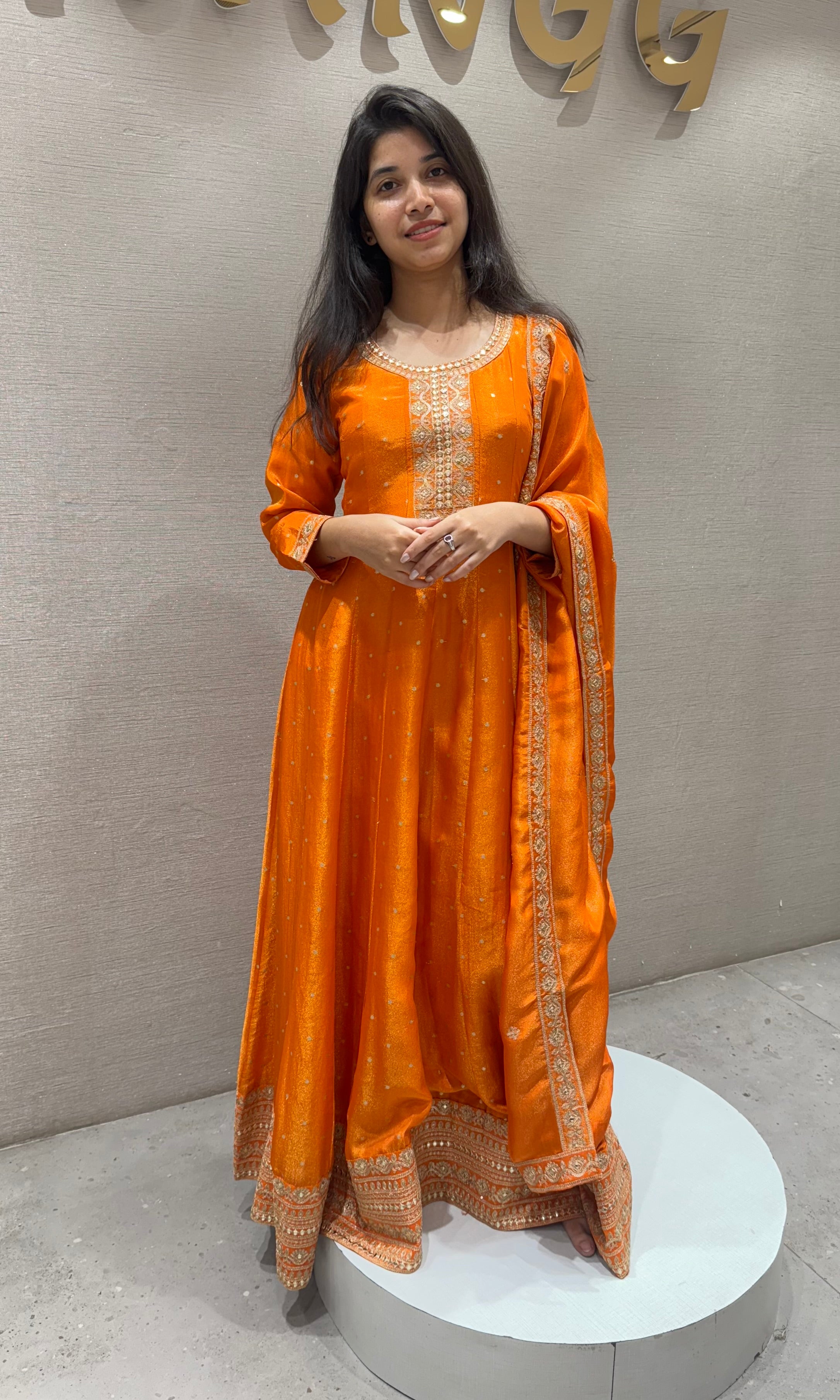 Orange golden Anarkali