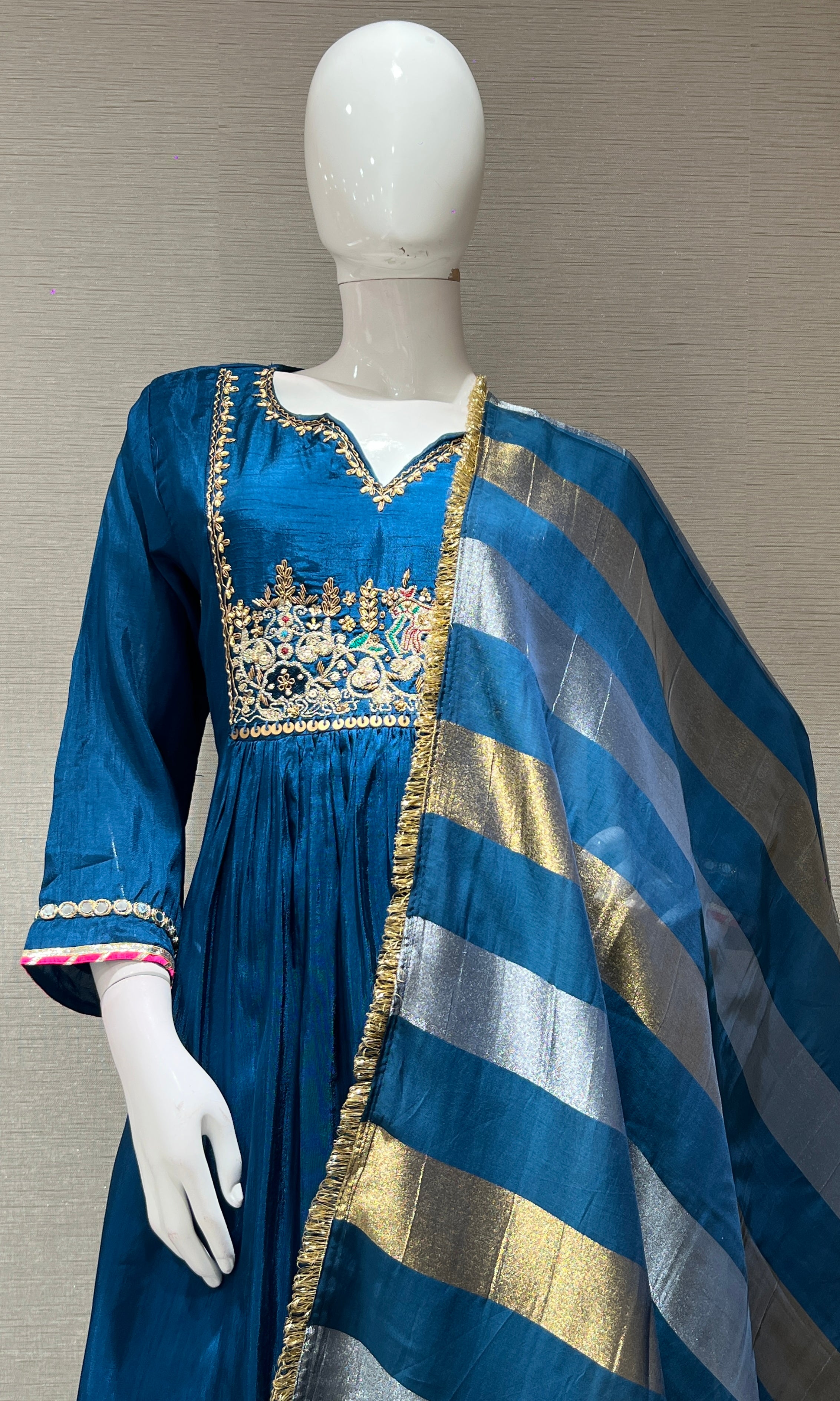 Blue golden embroidered kurta set