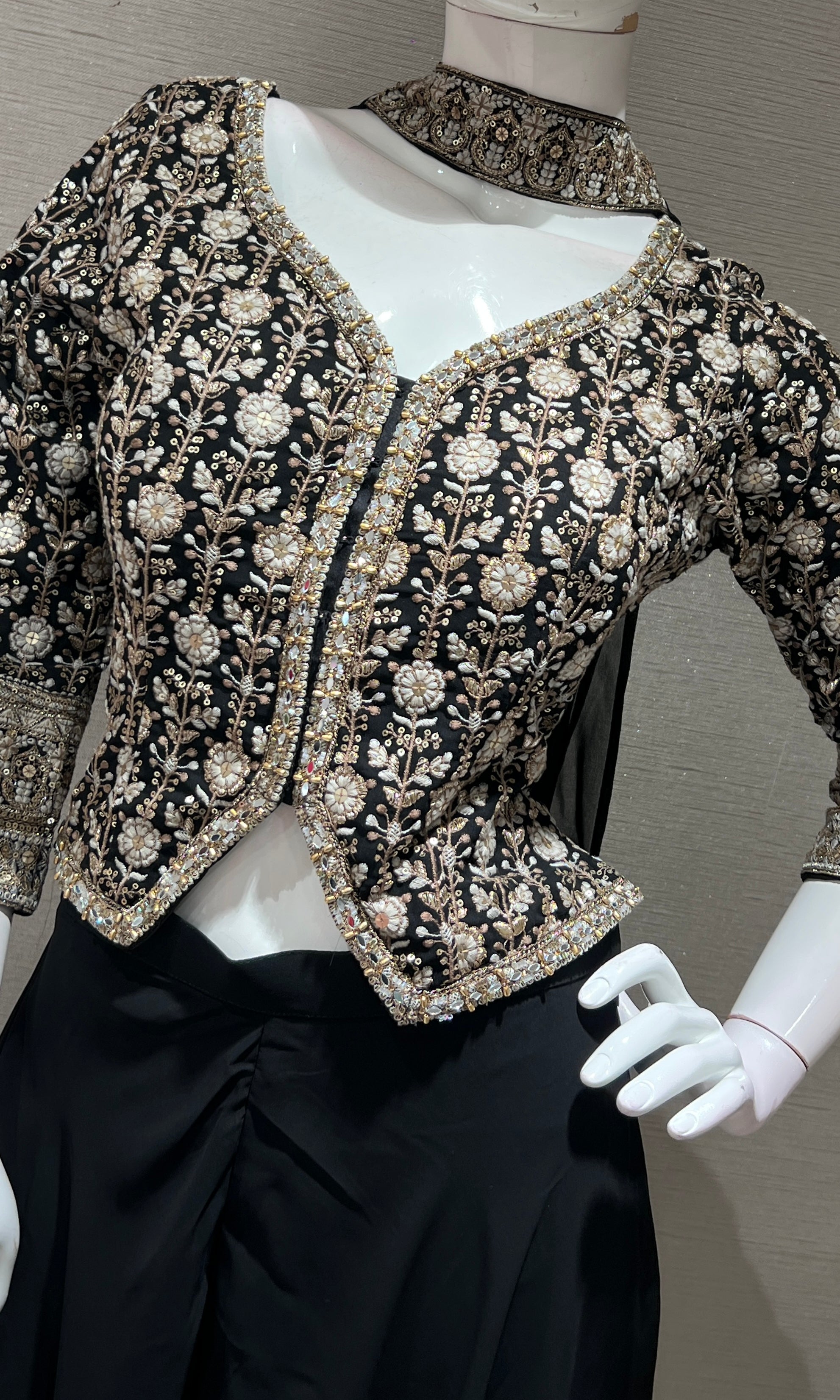 BLACK embroidered jacket PALAZZO SET