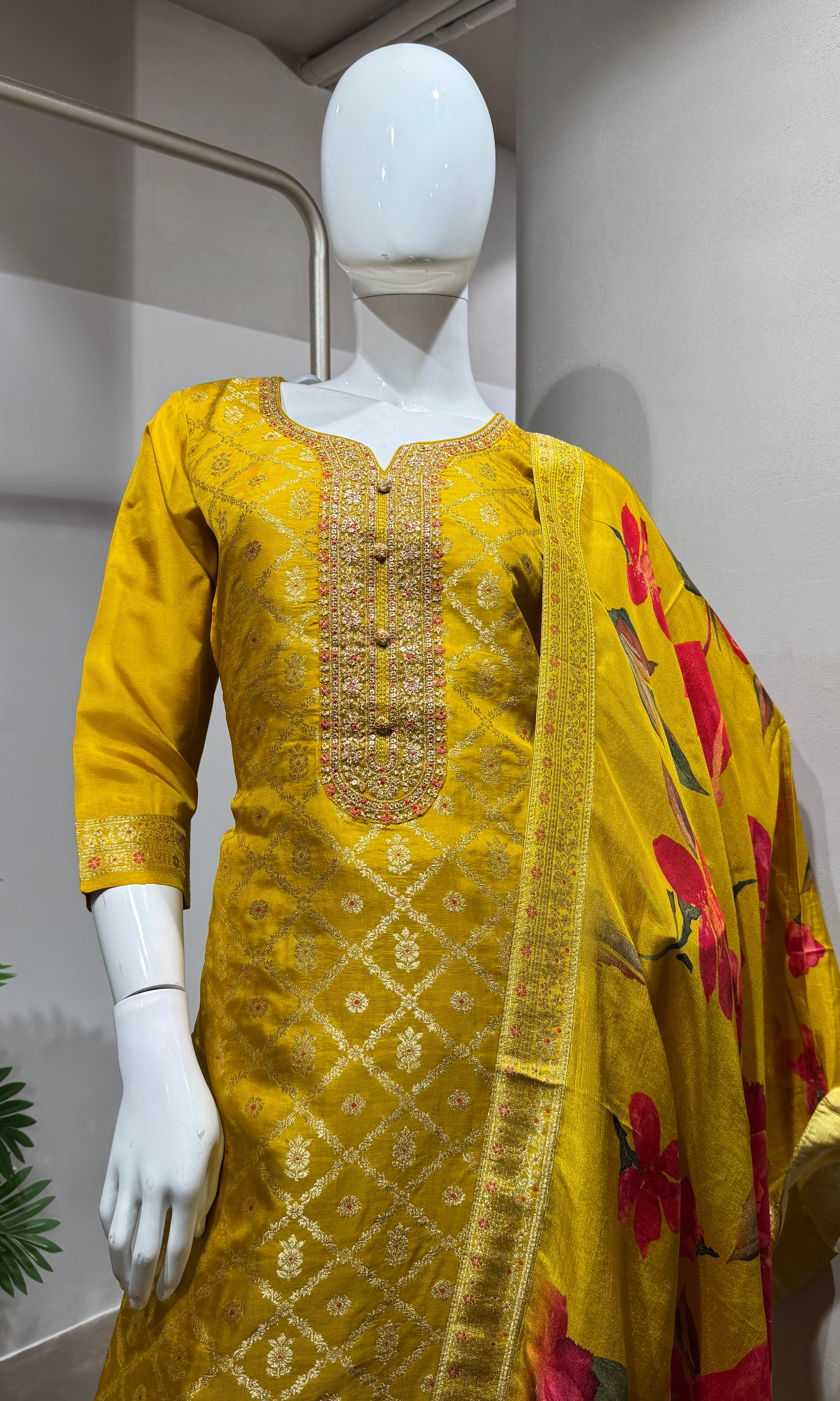 Yellow banarasi Silk KURTA set