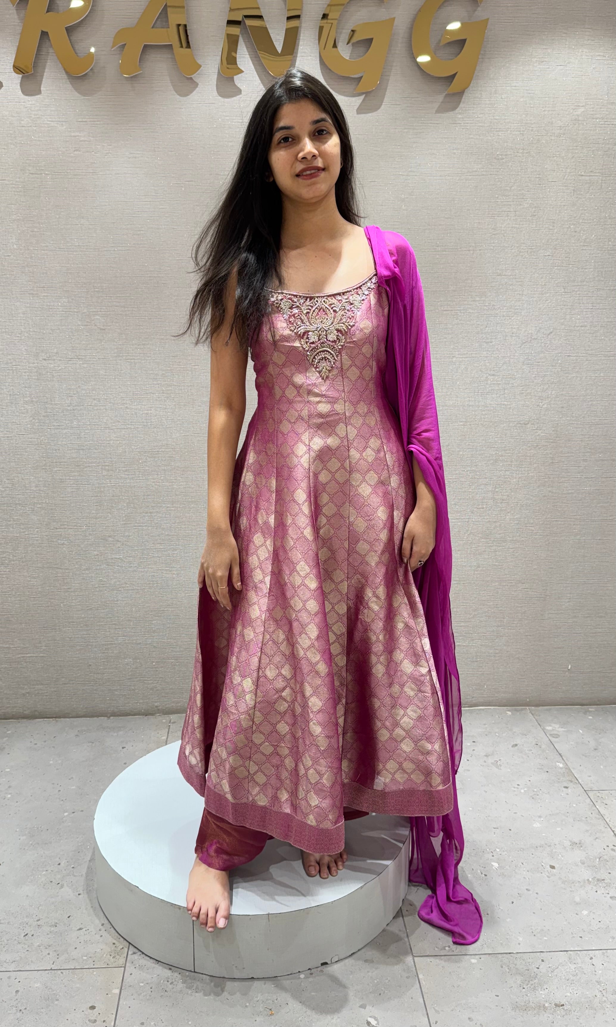Pink Banarasi EMBROIDERED ANARKALI SET