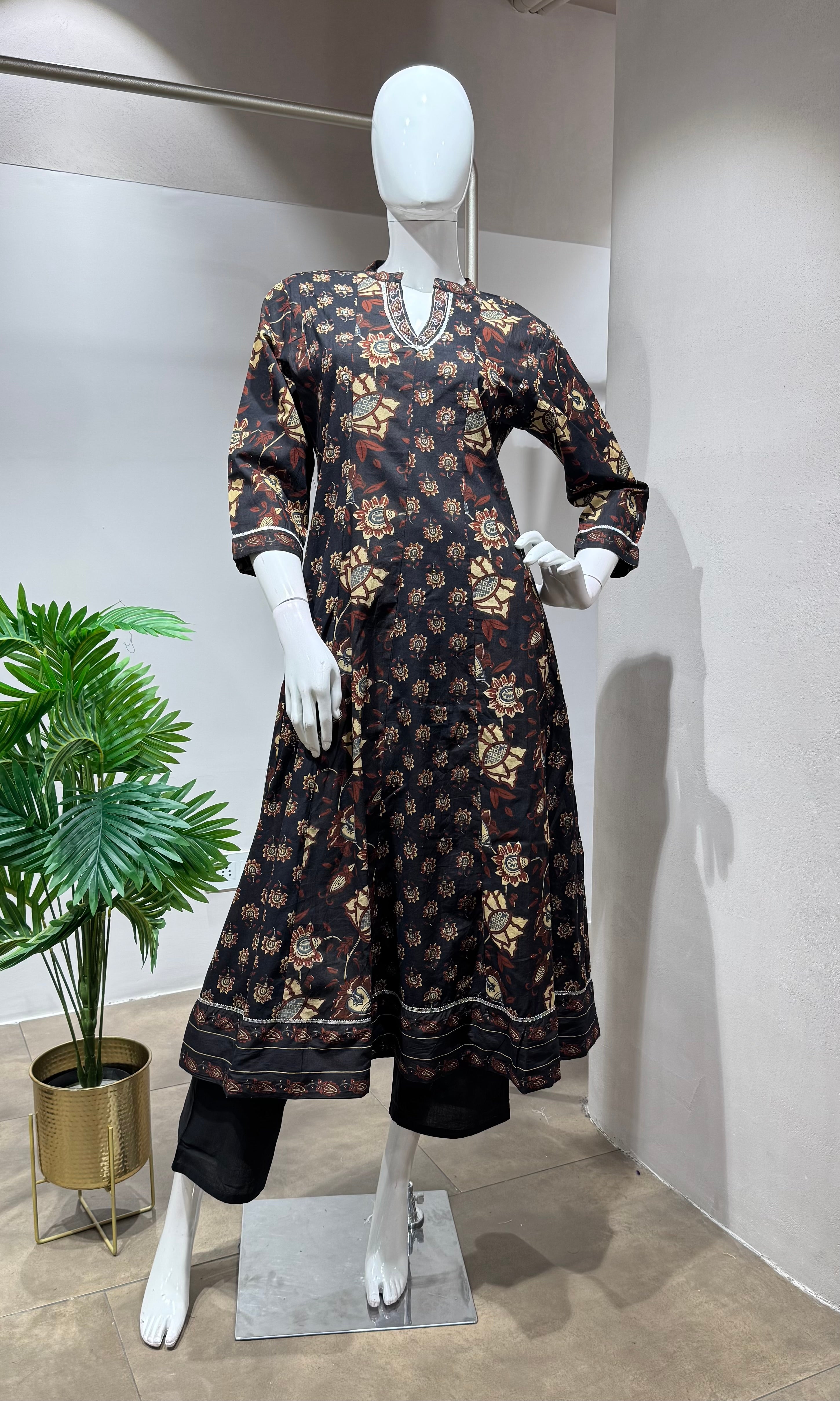 Black jaipuri cotton kurta set