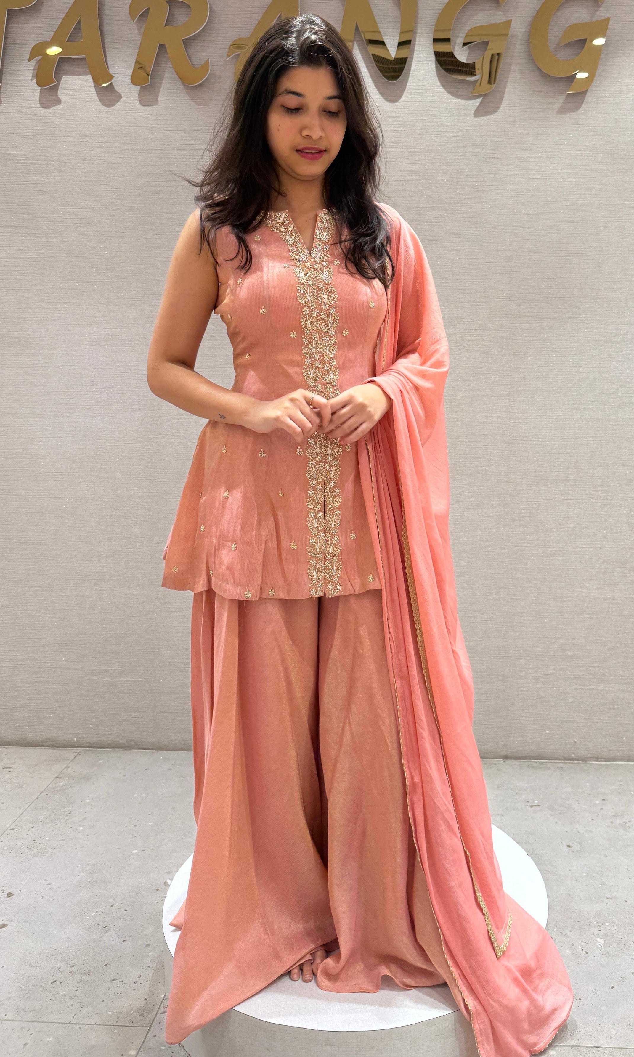 Peachy peplum palazzo set