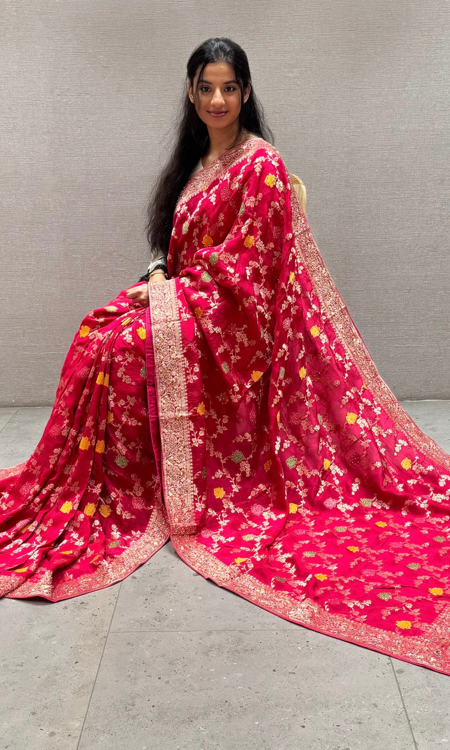 Pink Banarasi saree