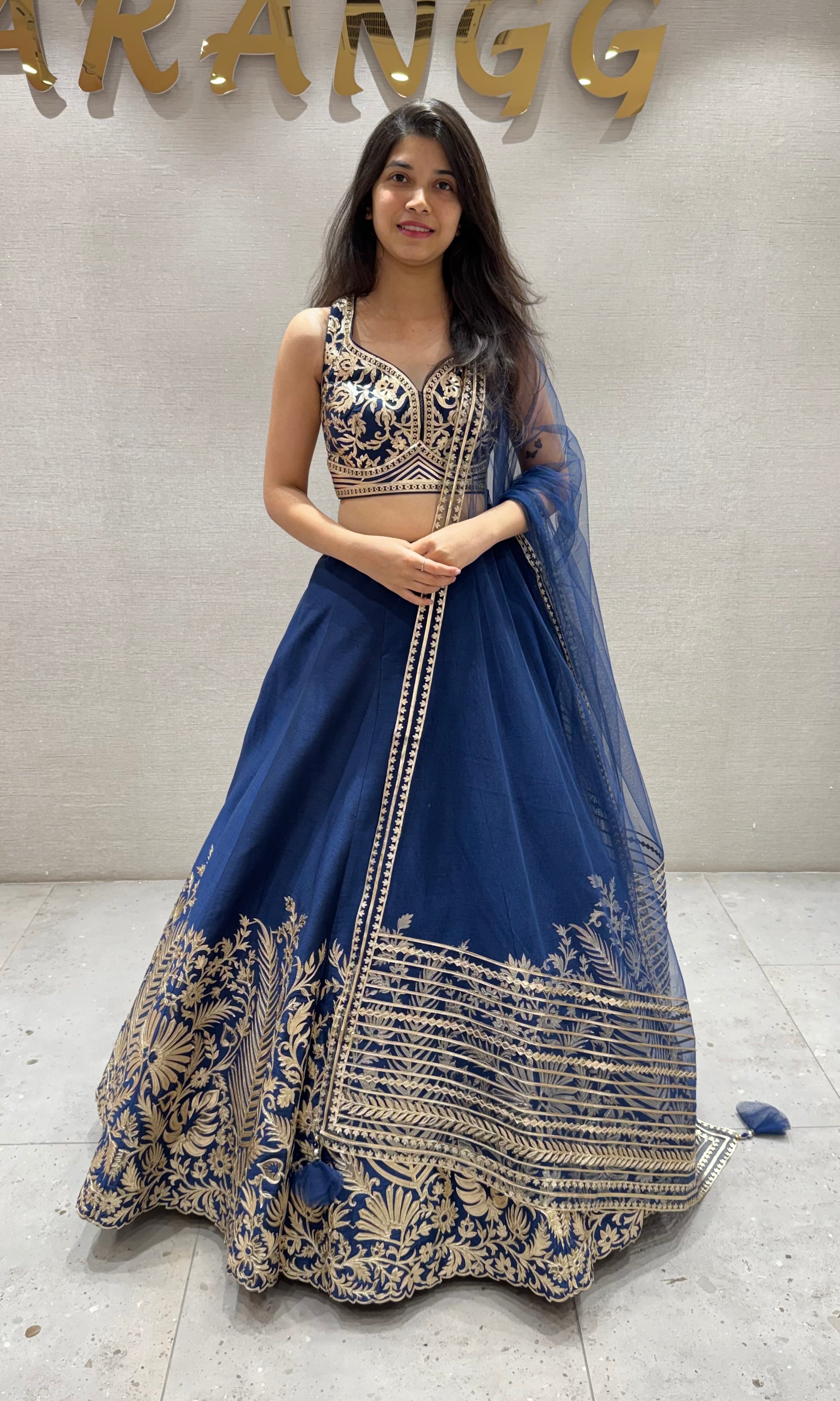 Navy blue GOLDEN FLORAL EMBROIDERED LEHENGA
