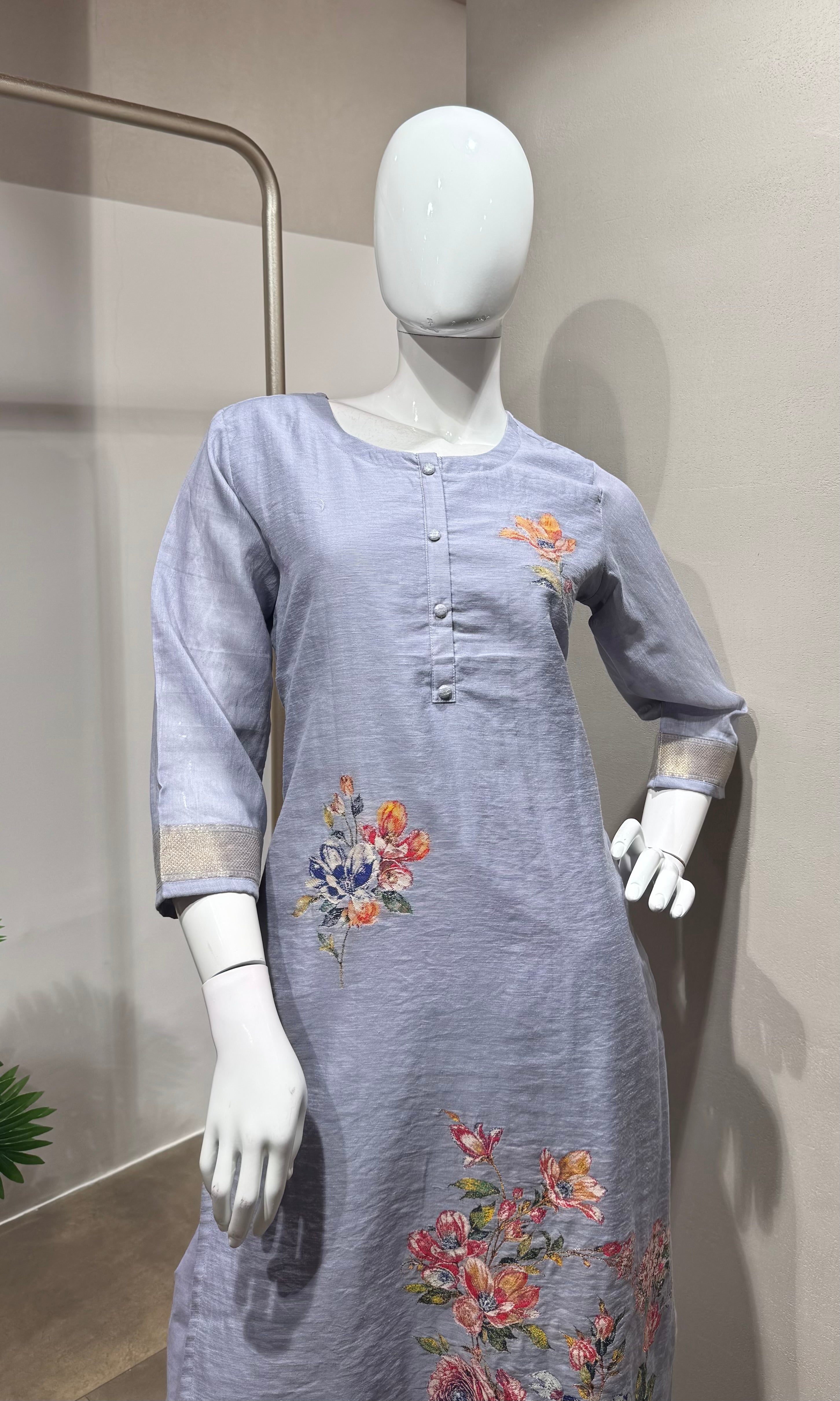 lilac Embroidered Straight Kurta set