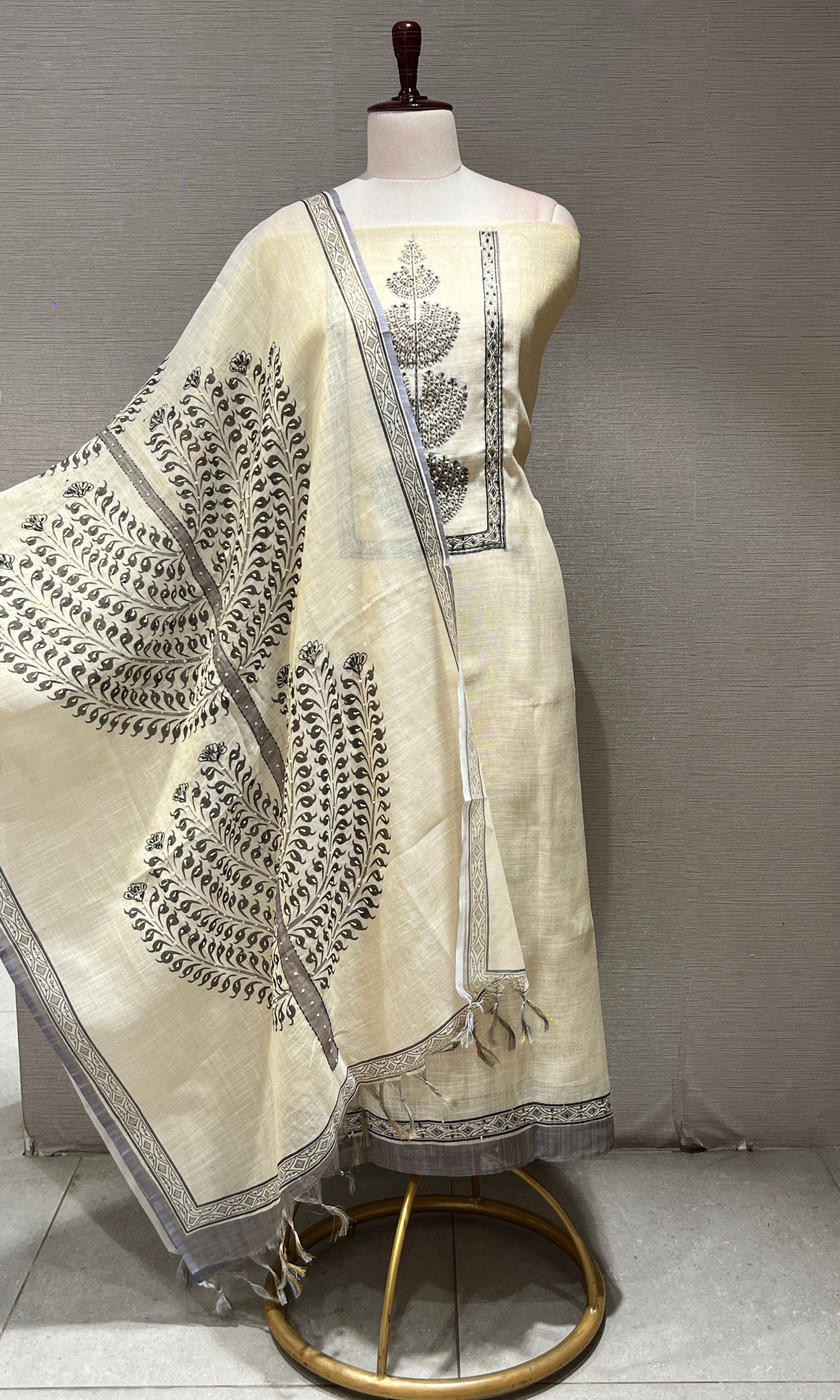 Grey FLORAL dress material