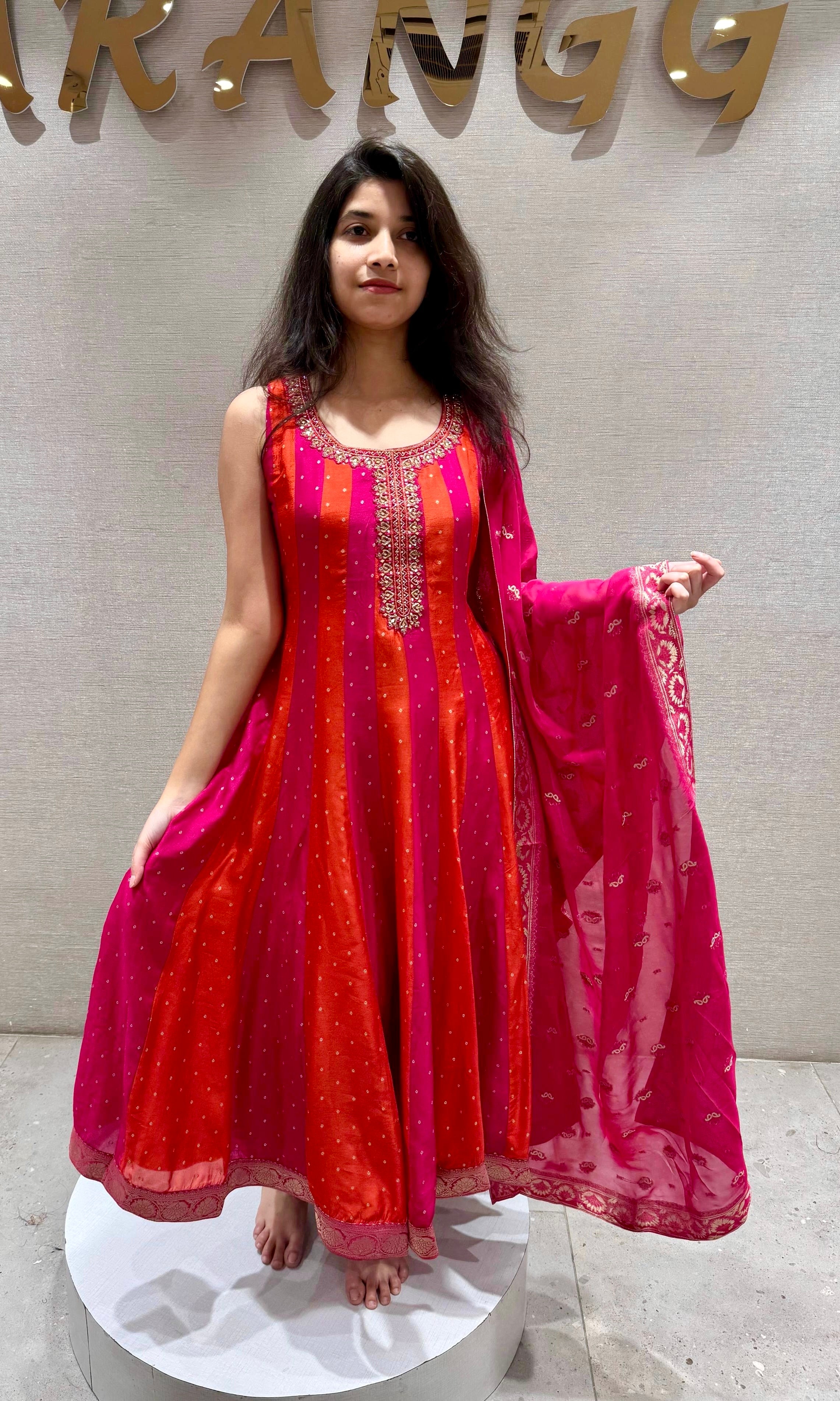 Sunset Stripe Anarkali kurta set