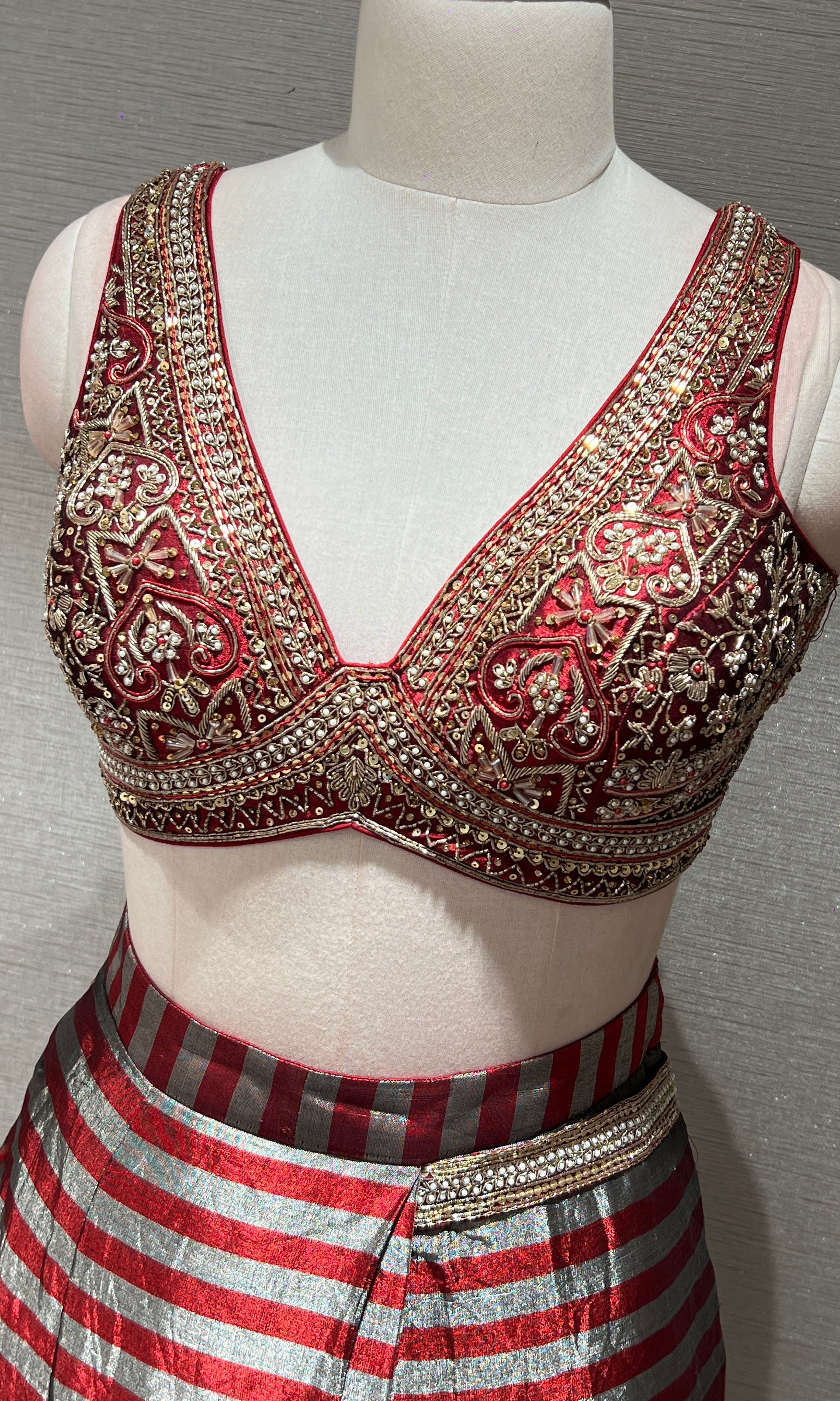 Red DRAPE SAREE WITH EMBELLISHED BLOUSE