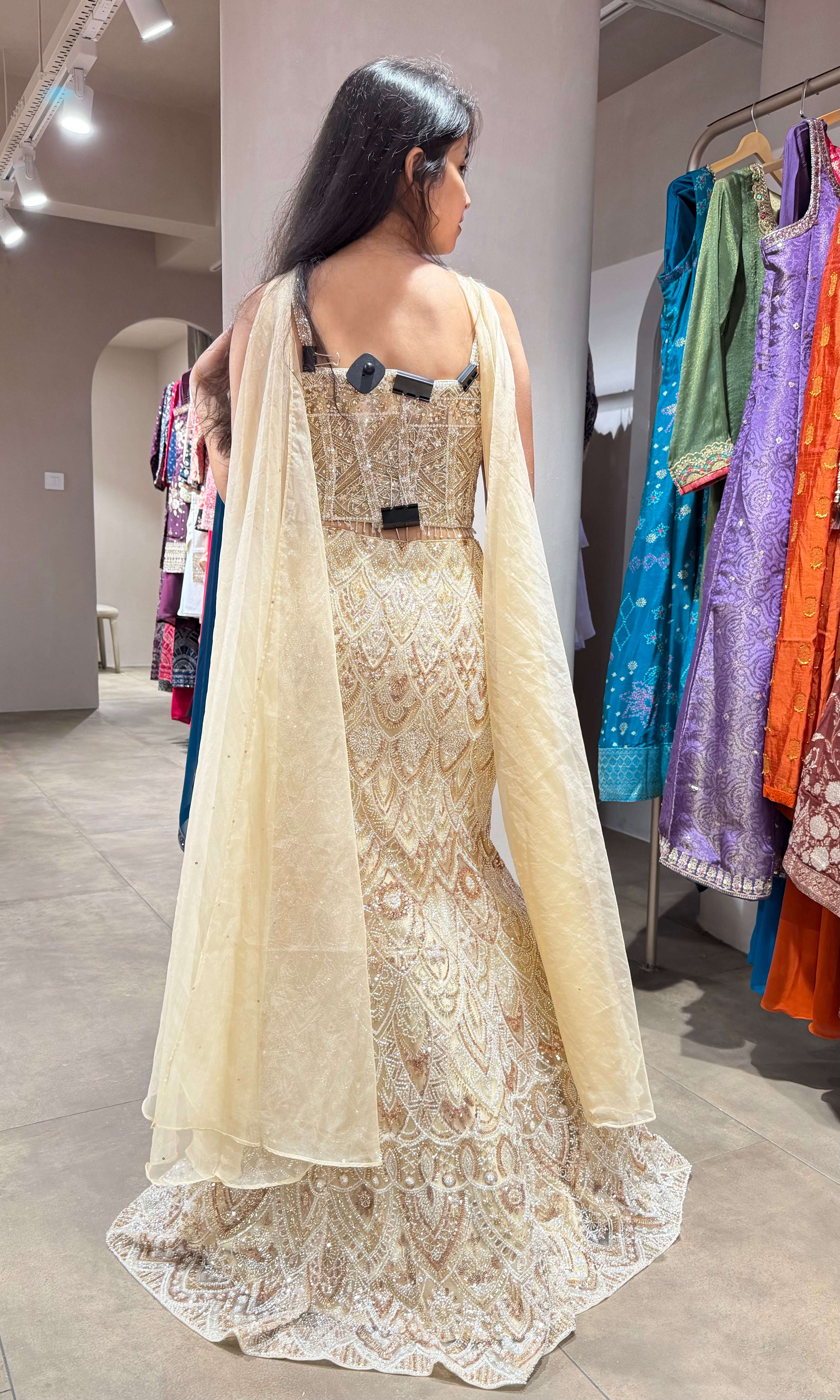 Cream LEHENGA WITH CORSET BLOUSE