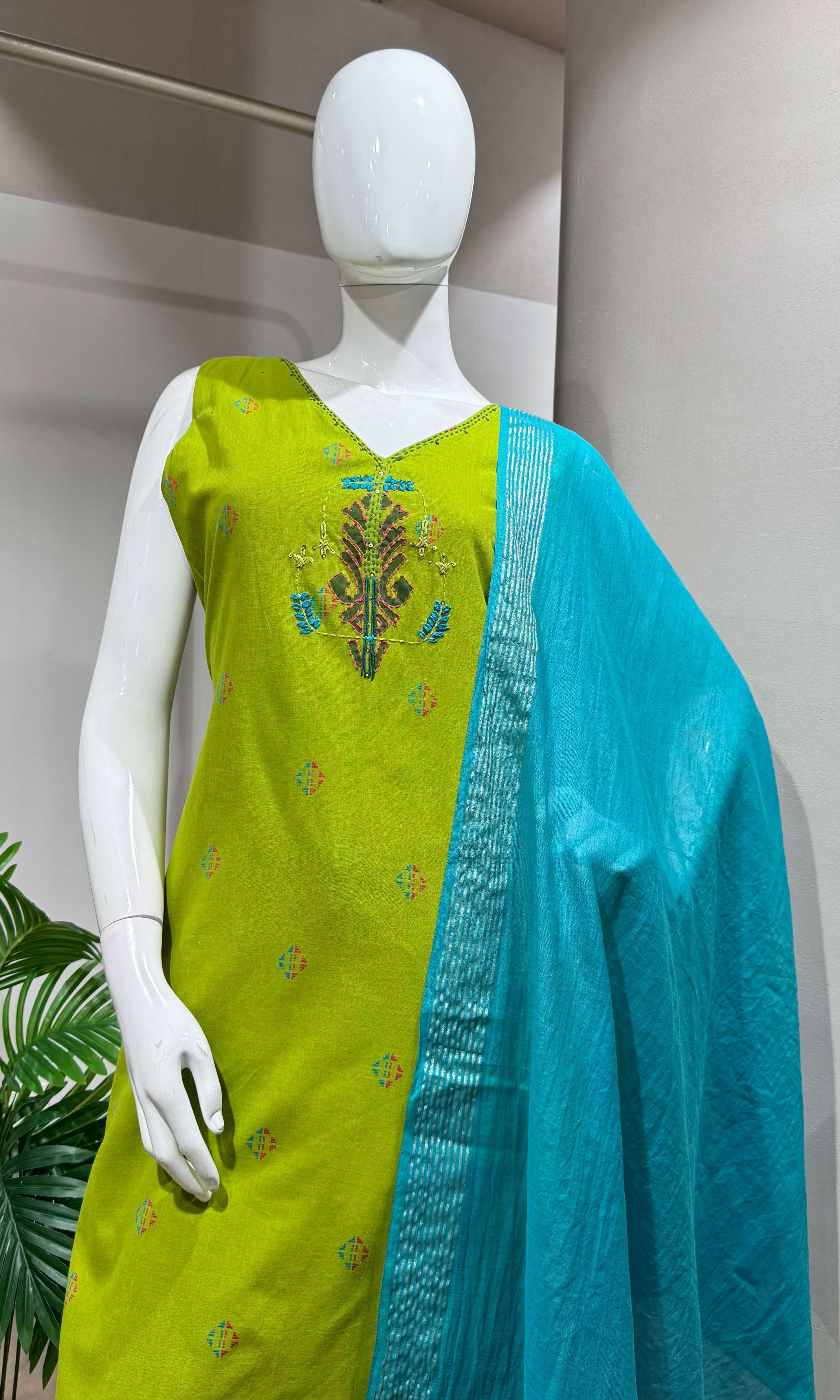 Green Embroidered Kurta Set with dupatta