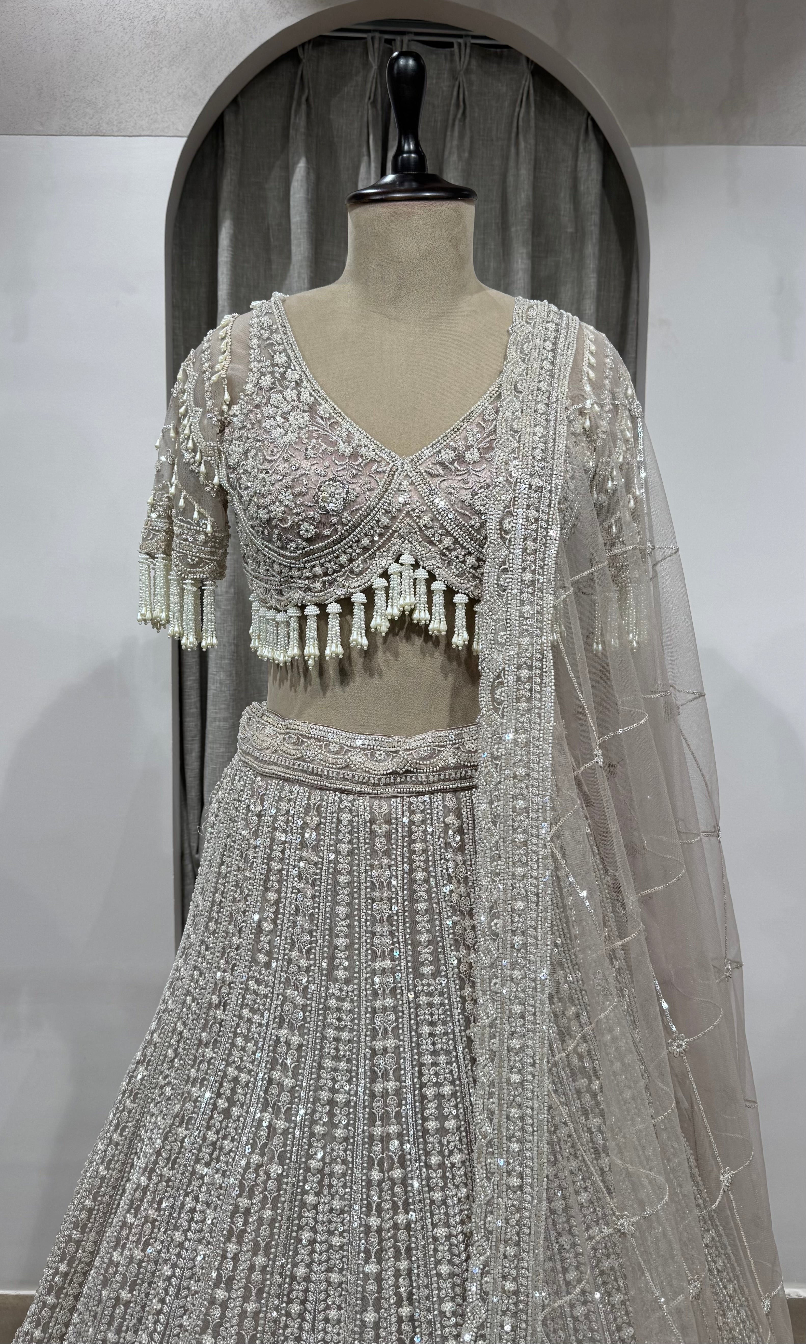 Grey Silver heavy designer bridal lehenga