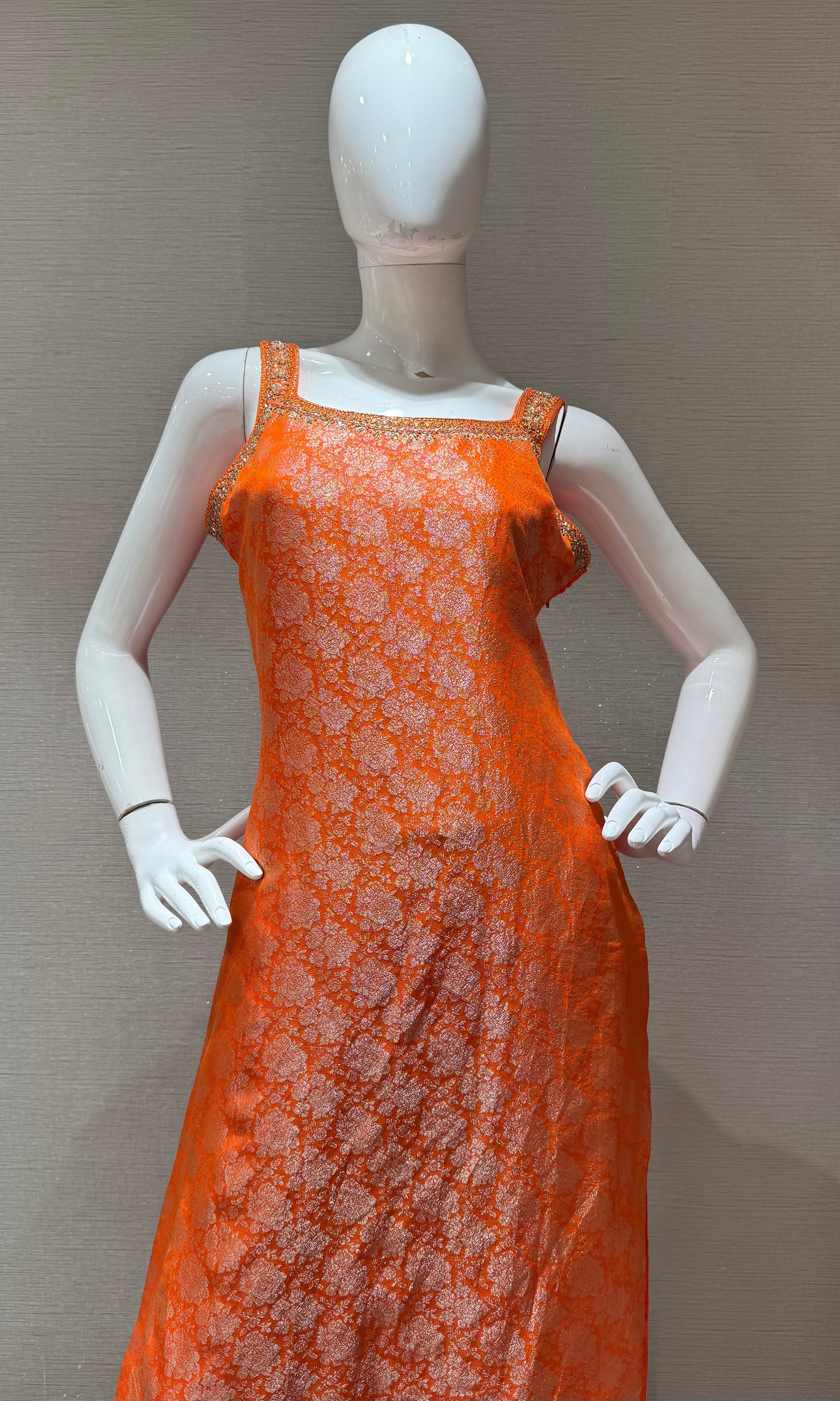Orange banarasi silk kurta set with dupatta
