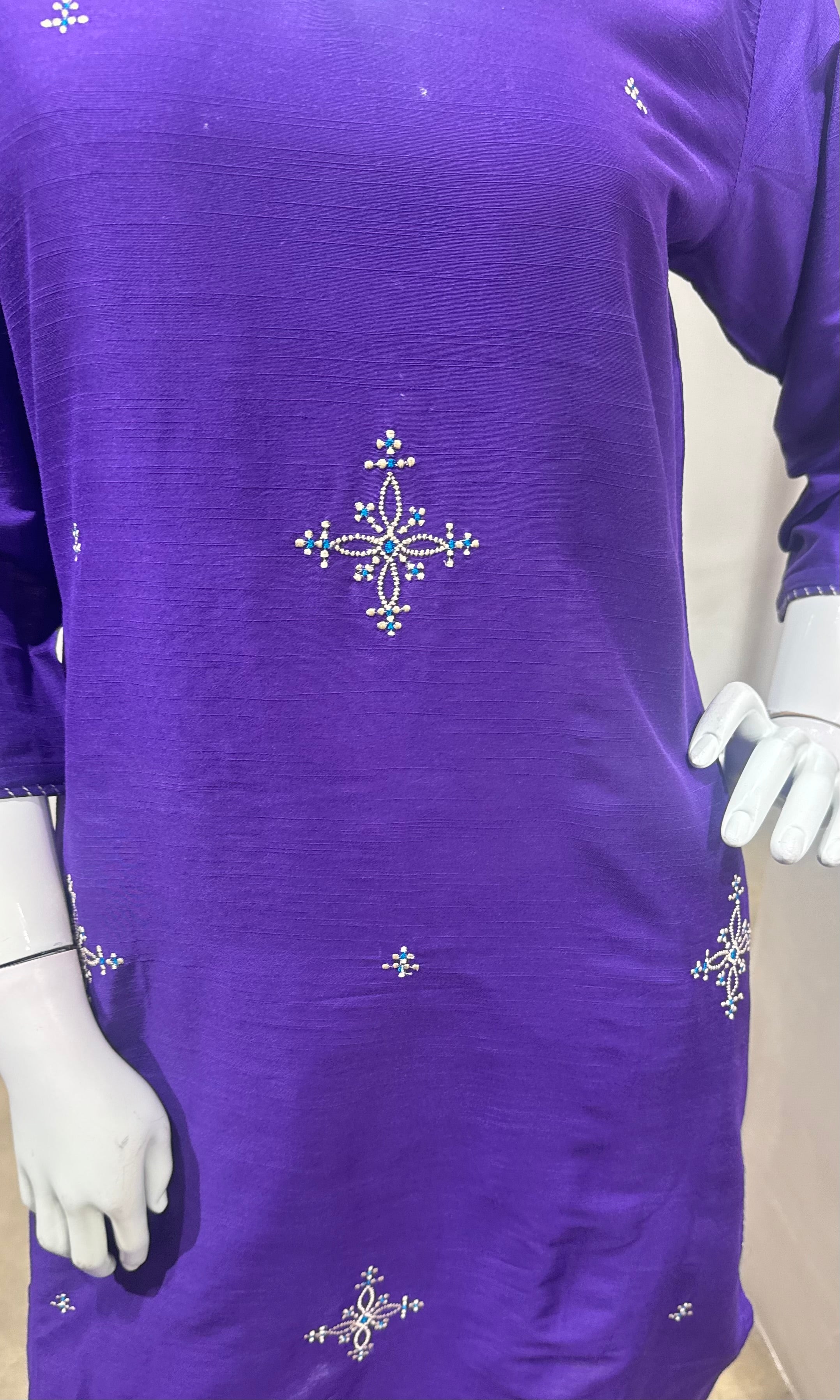 Purple Embroidered Kurta Set with Zari Border Dupatta