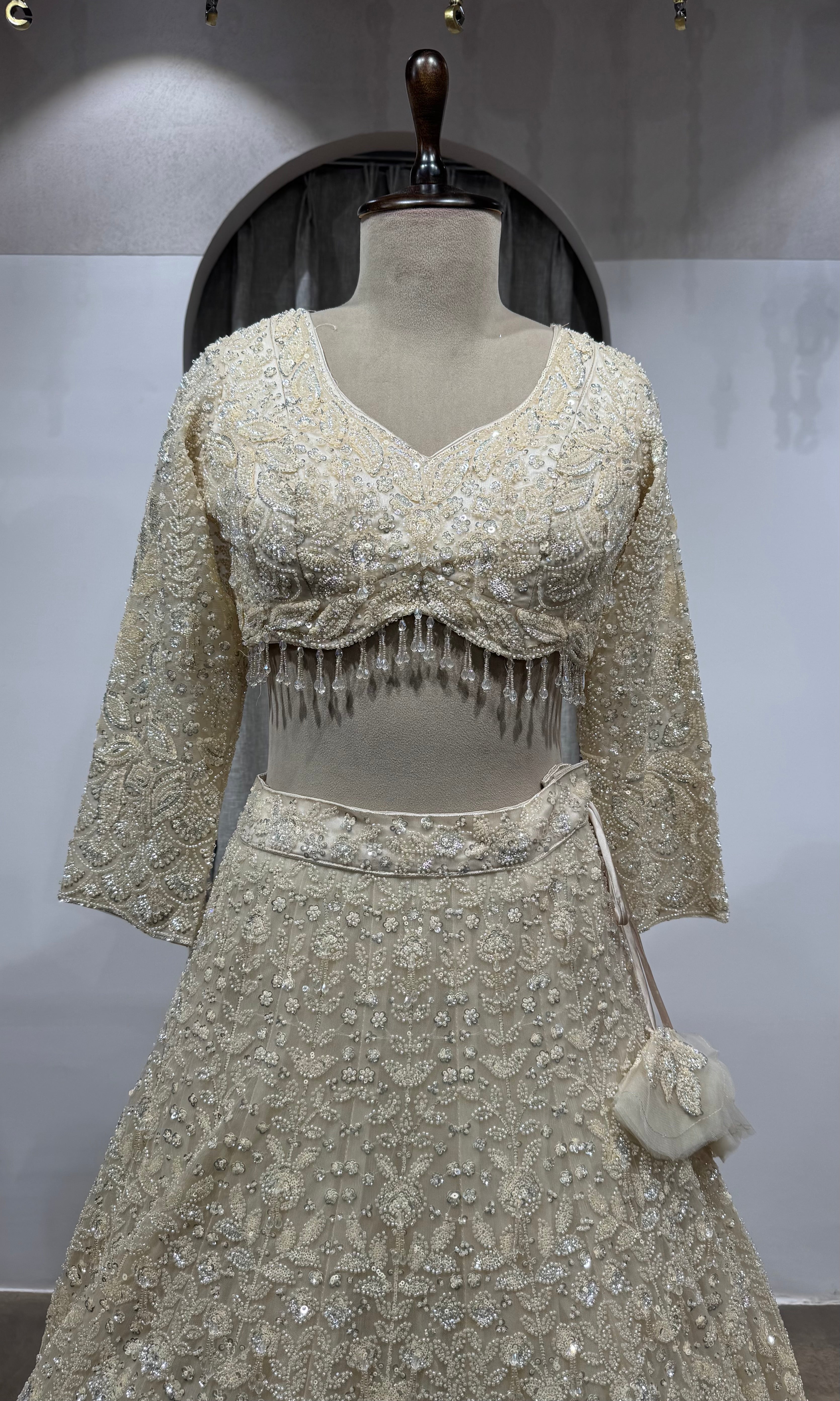 Cream Crystal bridal lehenga