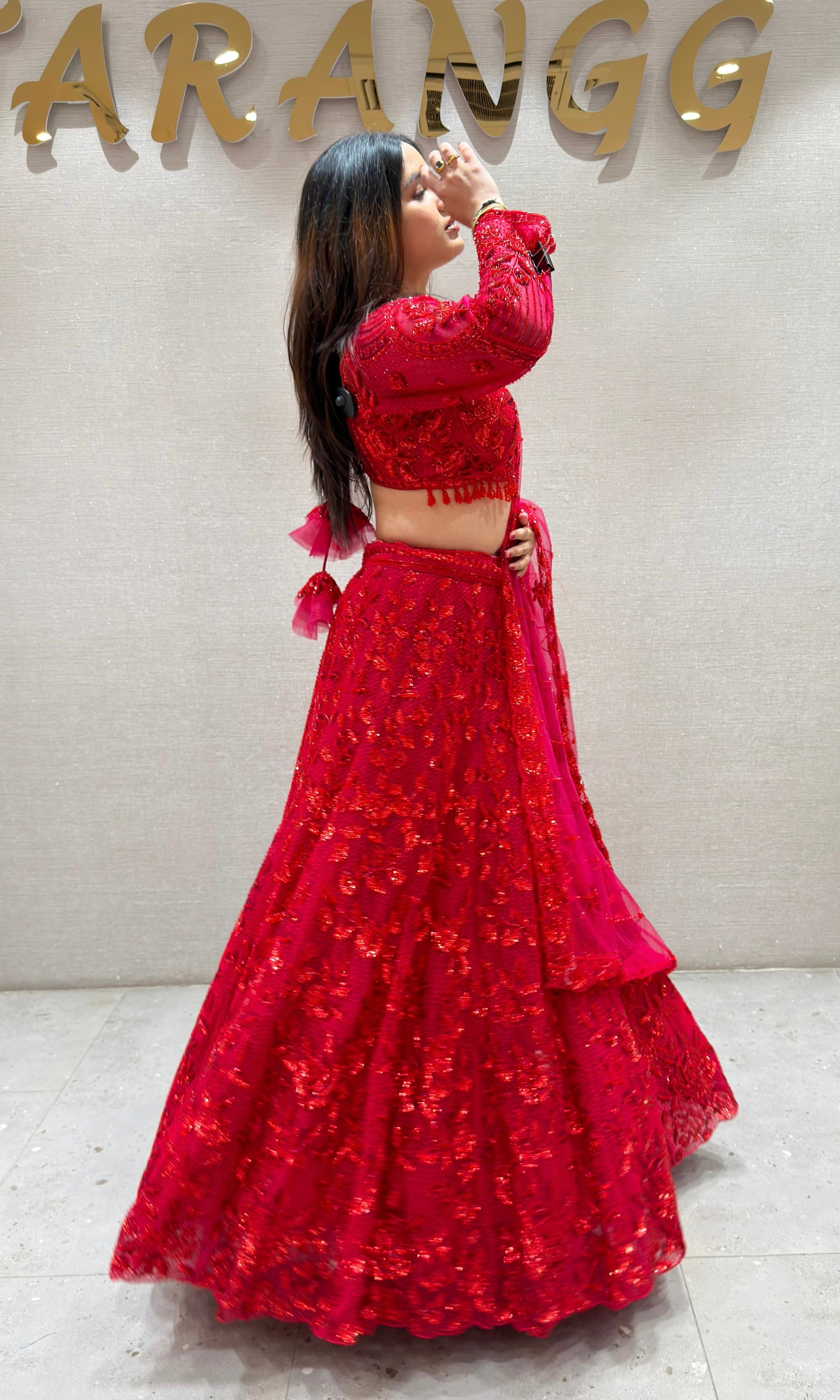Red FLORAL EMBROIDERED Lehenga