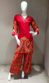 Red Ethnic Print Kurta Pant Cord Set