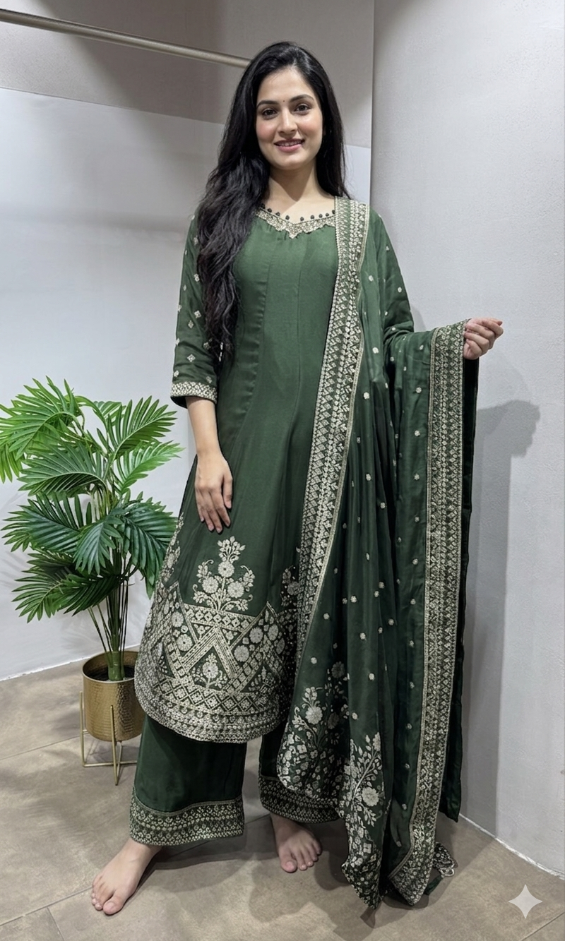 BOTTEL GREEN ANARKALI WITH Palazzo PANTS